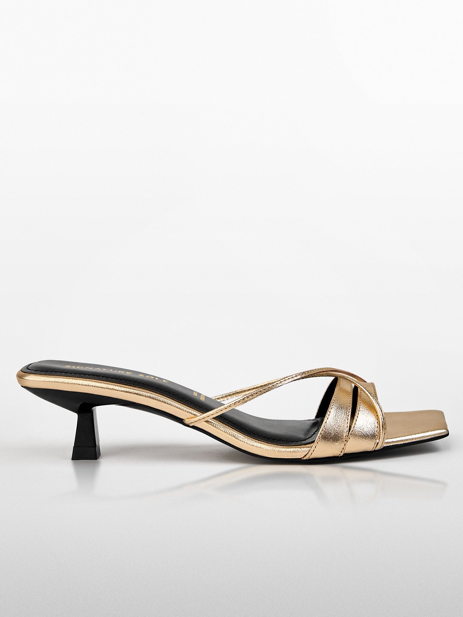 Gold Metallic Ankle Wrap Block Heel