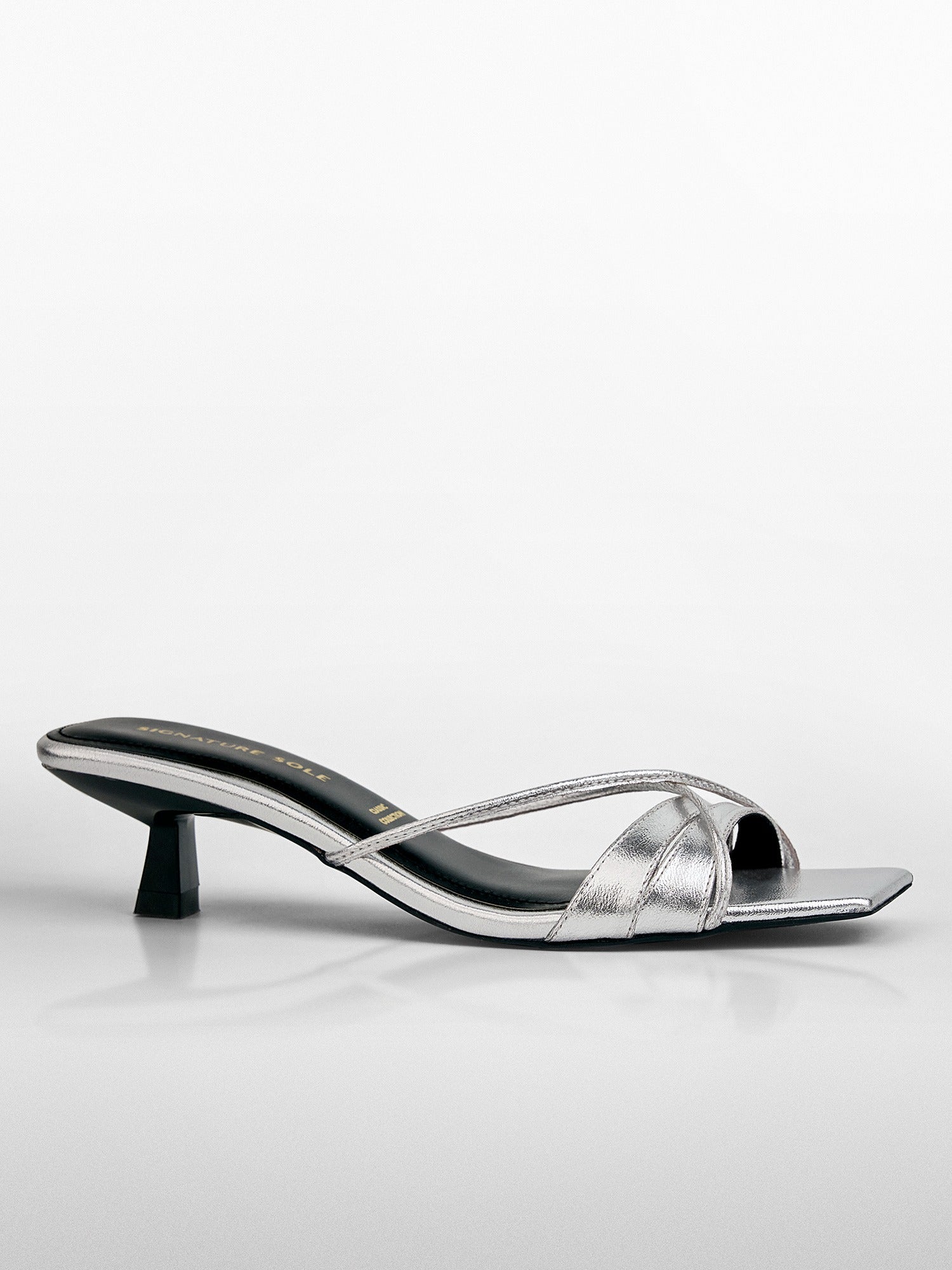 silver Metallic Ankle Wrap Block Heel