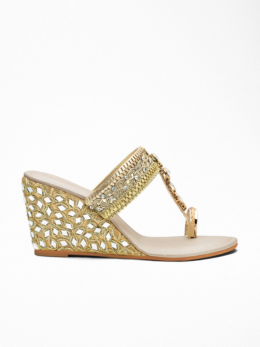 Gold glass Leaf Wedge Sandal