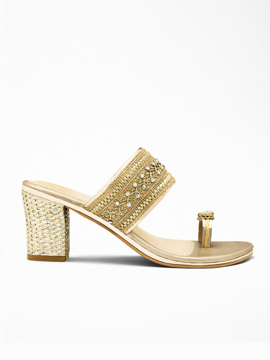 Gold Zardozi Block Heel Sandal