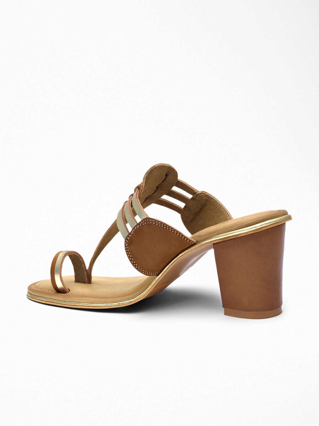 Tan Scallop Block Heel Sandal