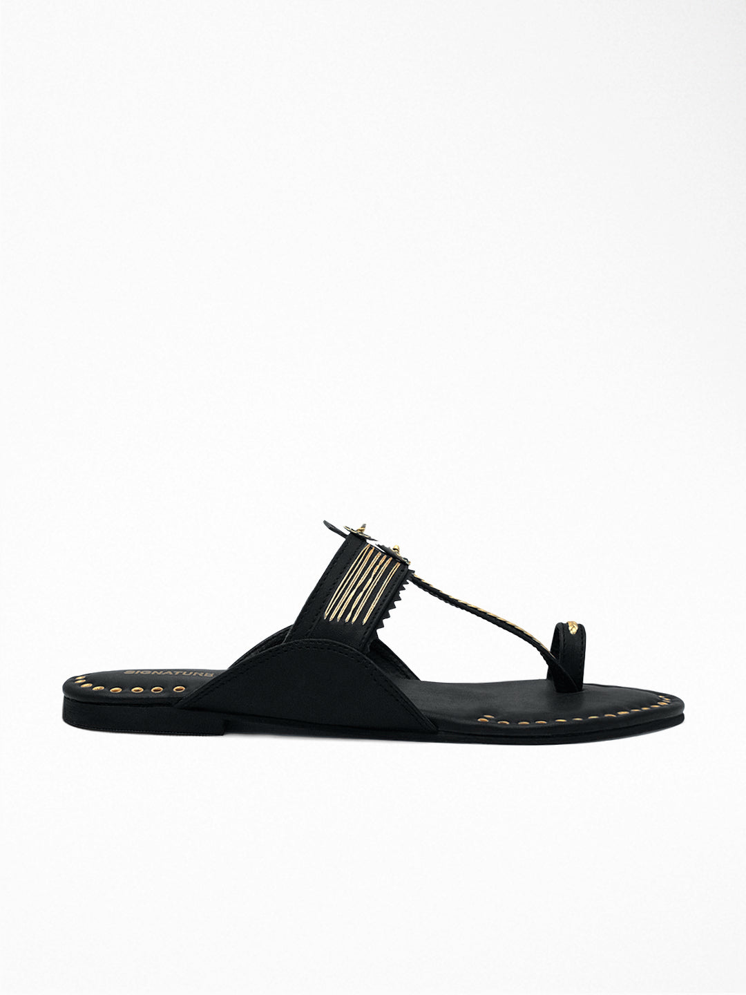 Black Gold Ethnic Flat Sandal