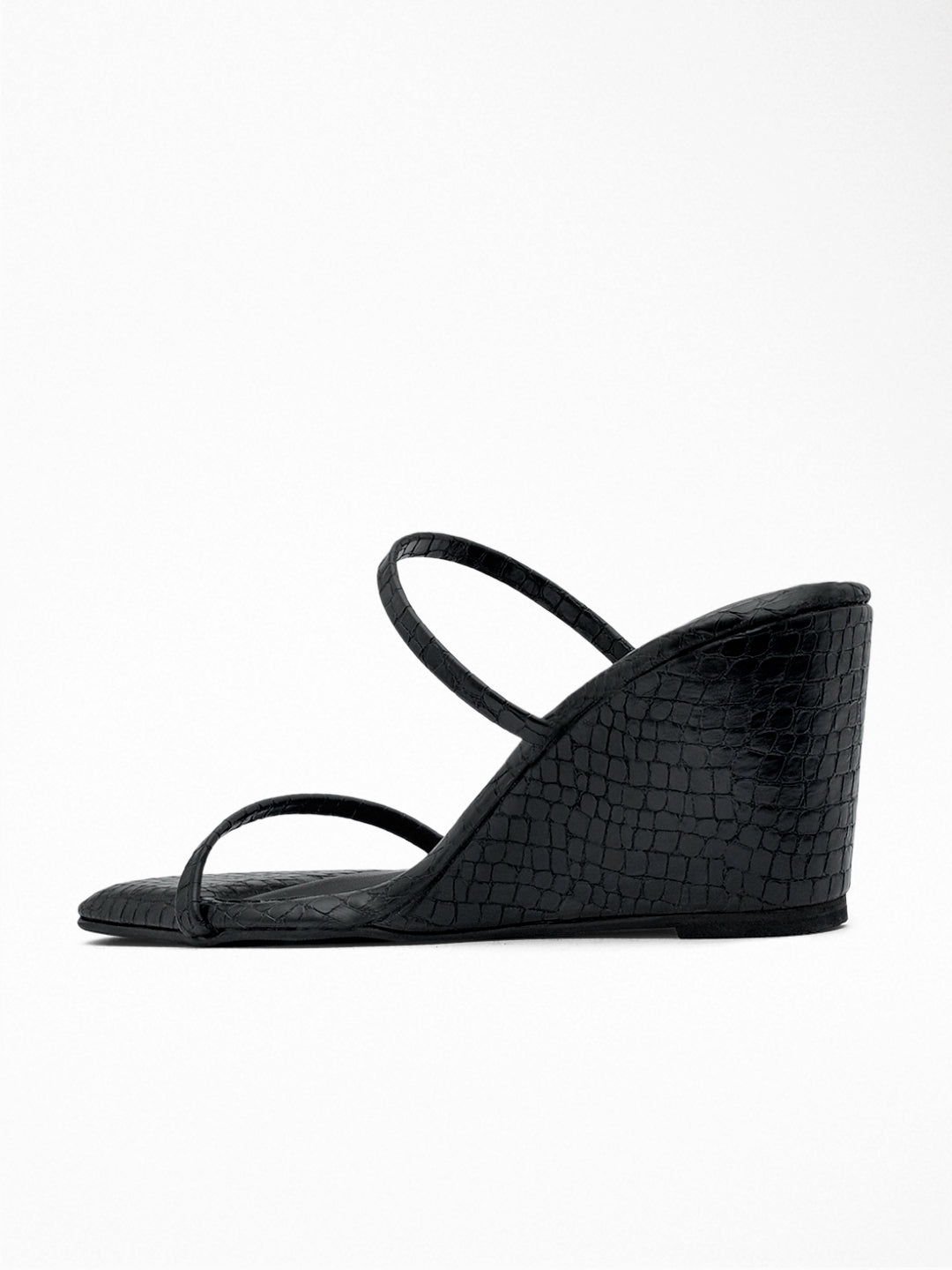 Black Croc Wedge Mule