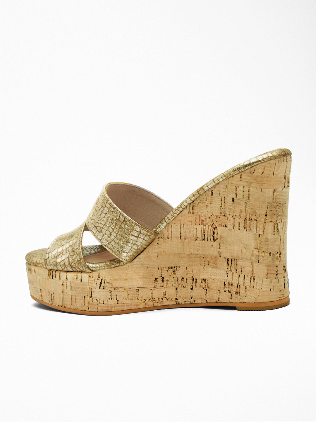Gold Croc Cork wedge Wedge