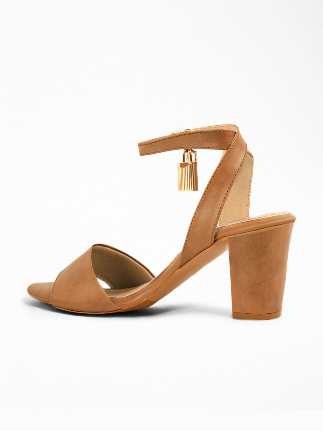 Tan Block Heel Padlock Sandal