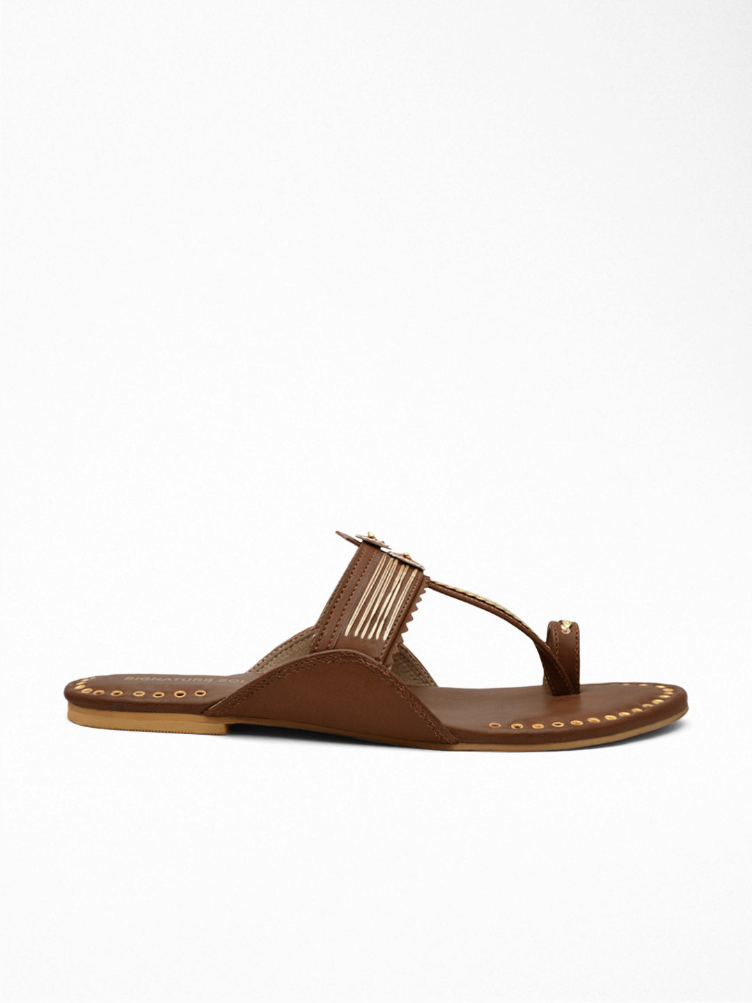 Tan Gold Ethnic Flat Sandal