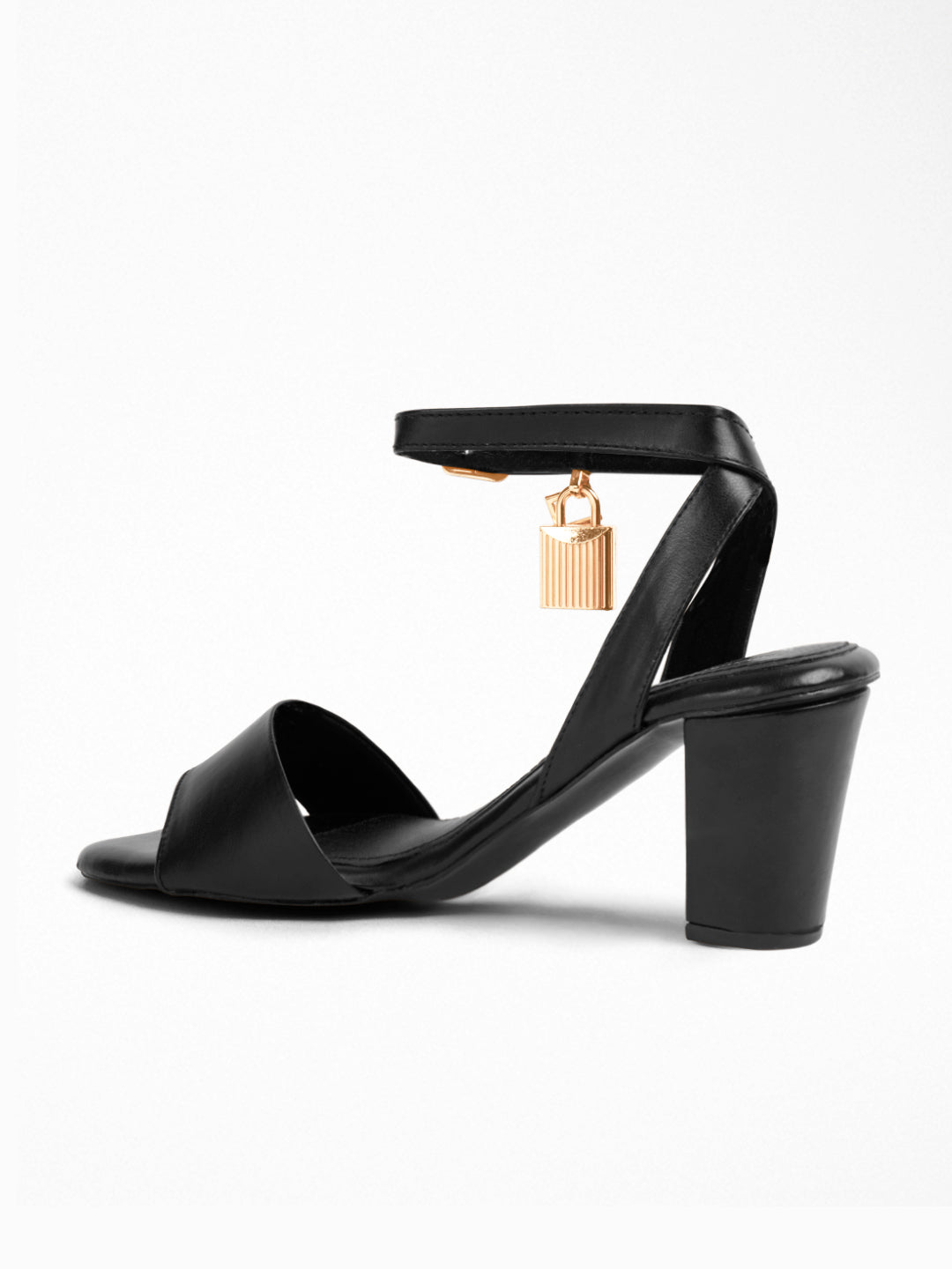 Black Block Heel Padlock Sandal