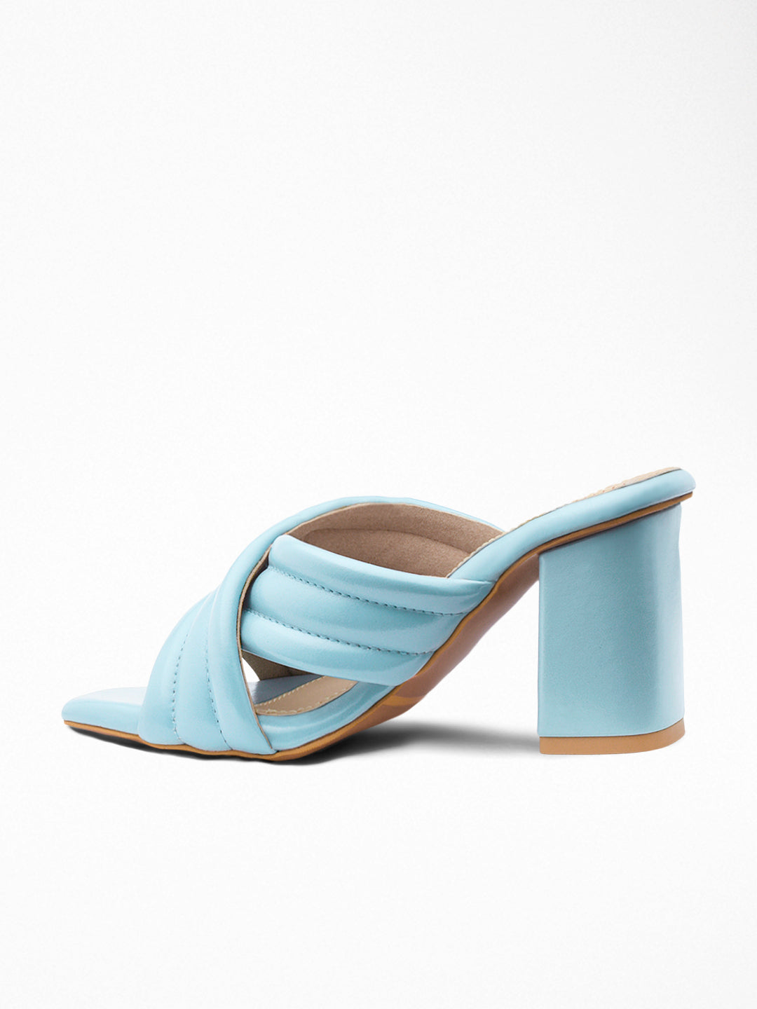 Blue Padded Cross-Strap Block Heel