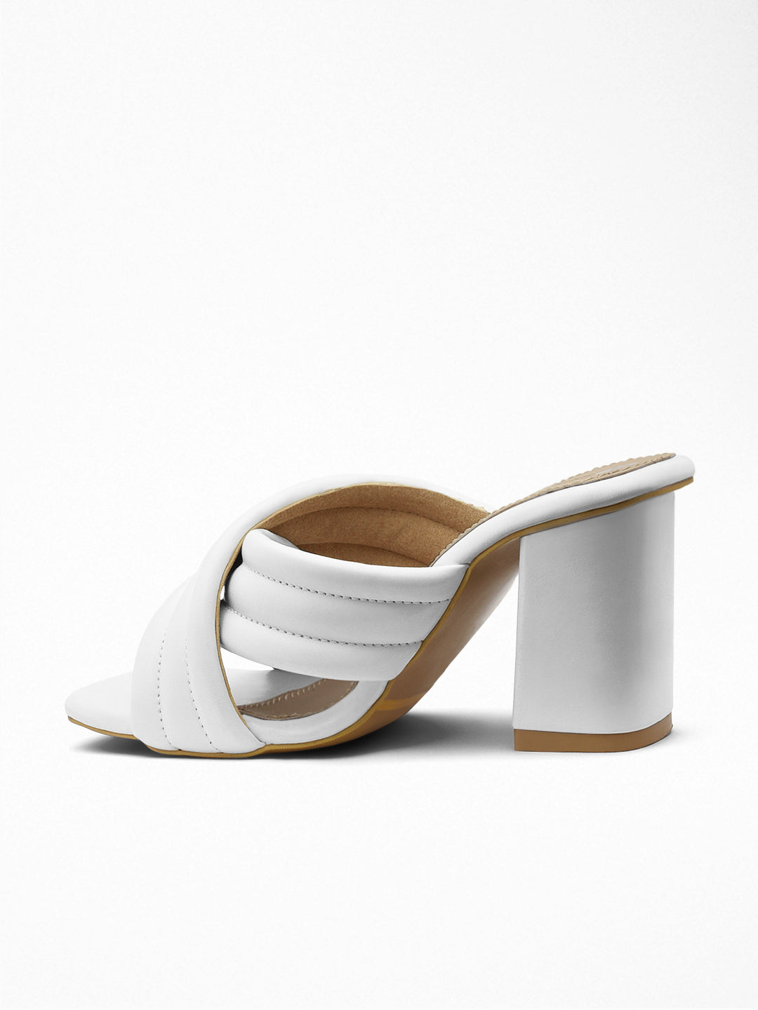 White Padded Cross-Strap Block Heel