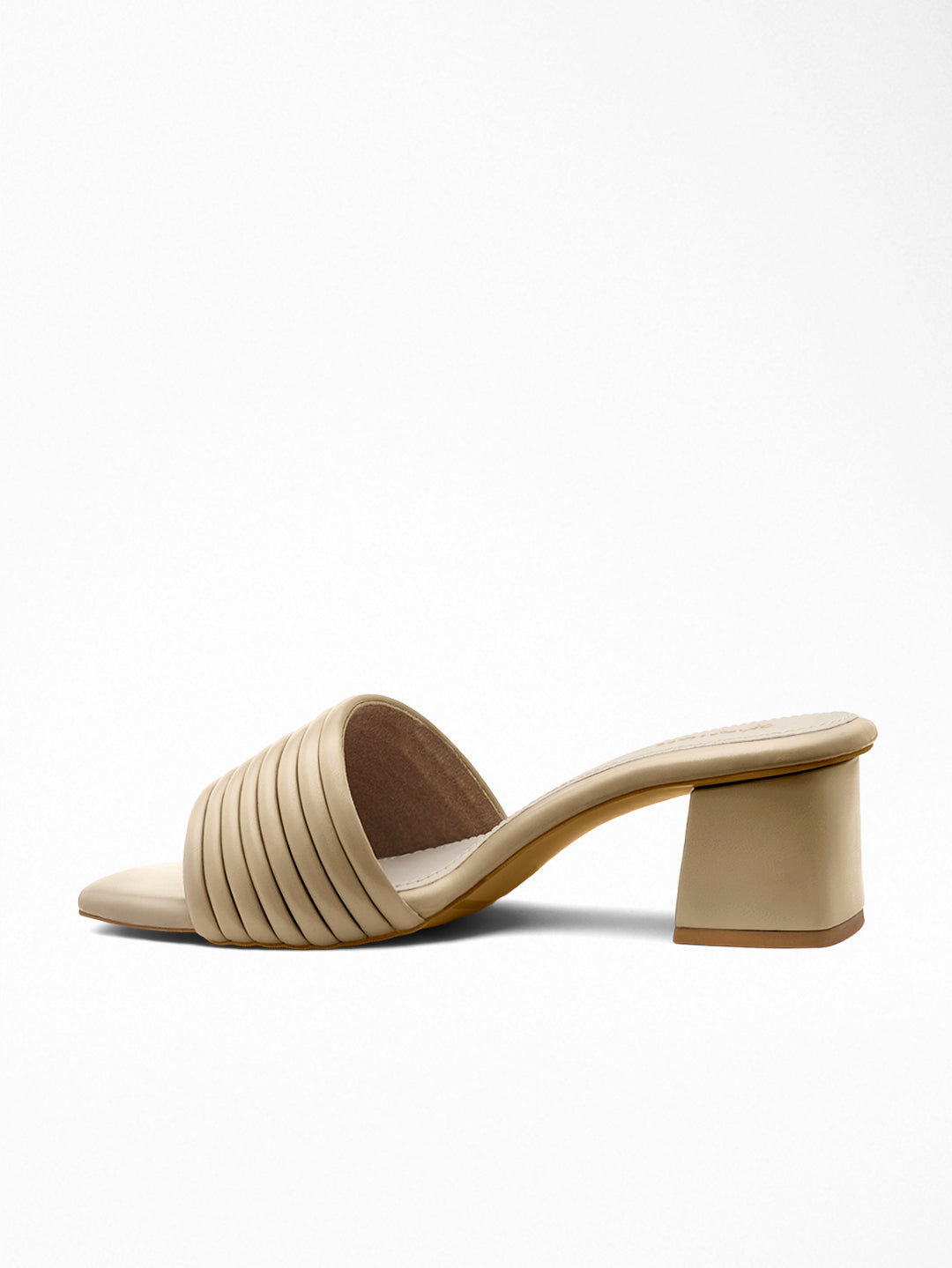 Nude Pleated Block Heel Mule