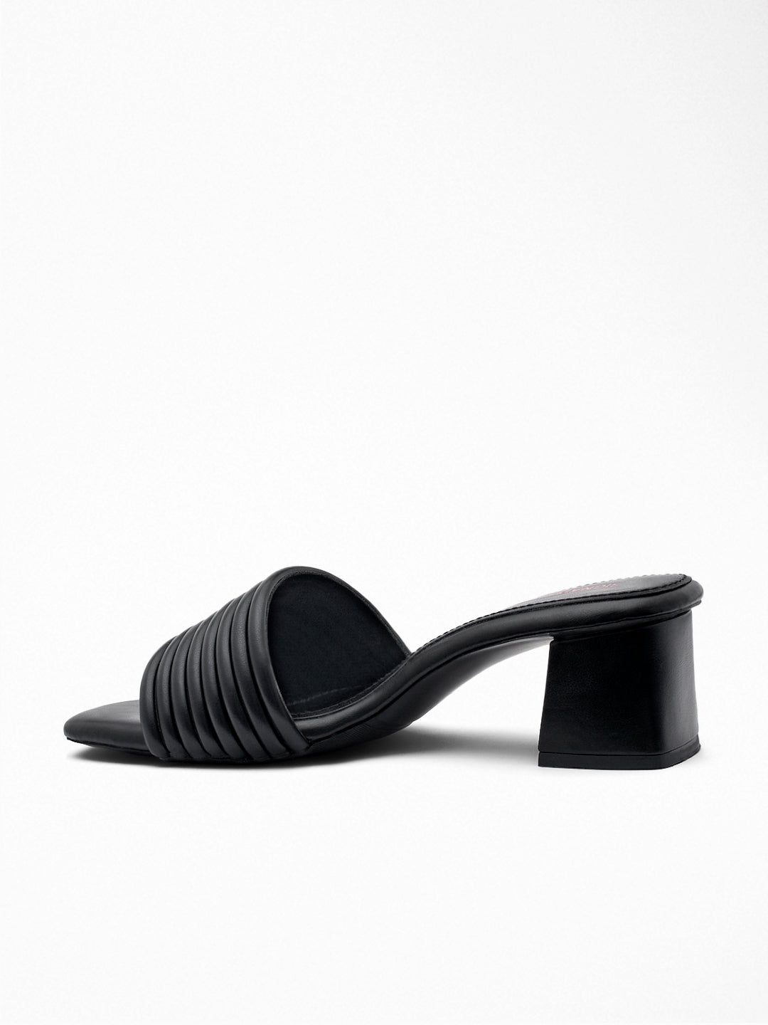Black Pleated Block Heel Mule