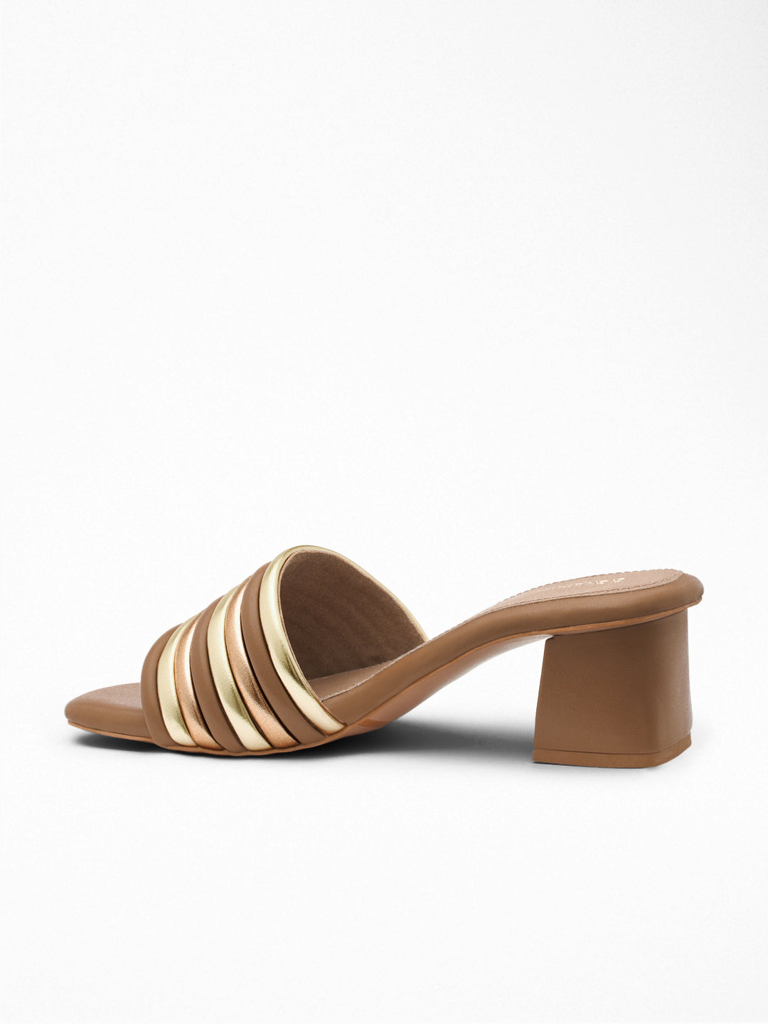 Tan Gold Pleated Block Heel Mule