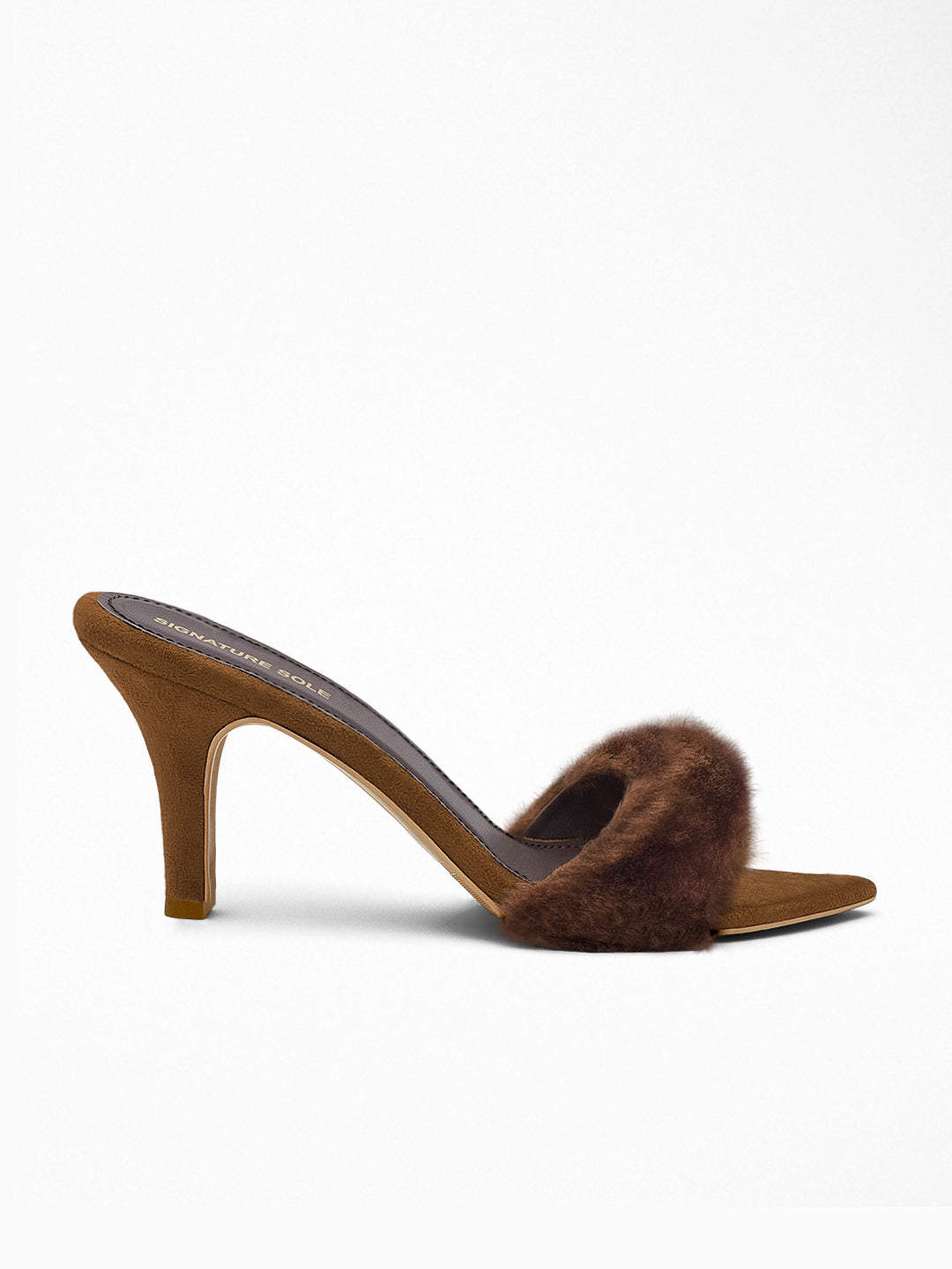 Brown Faux Fur heels Mule