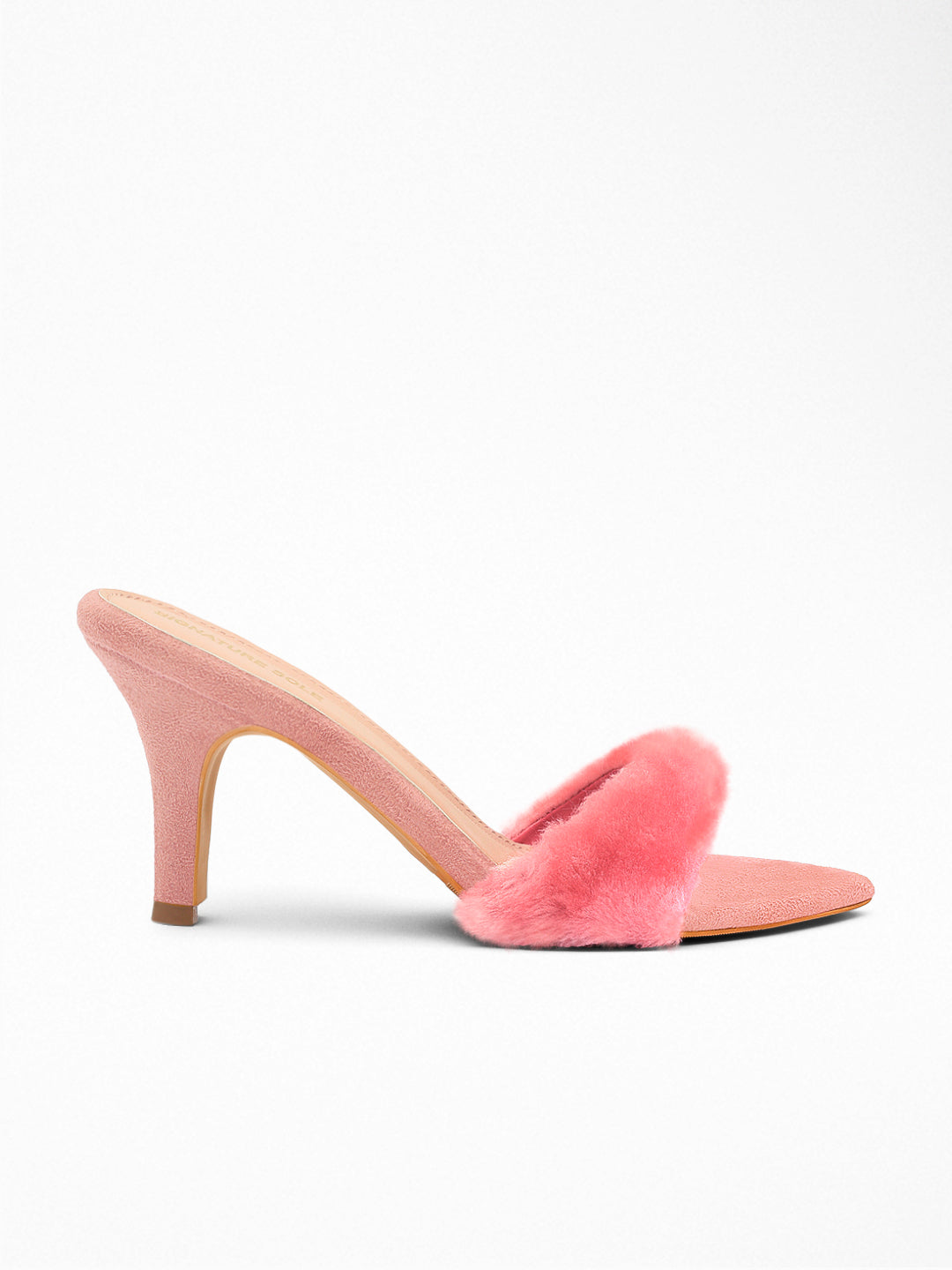 Pink Faux Fur heels Mule