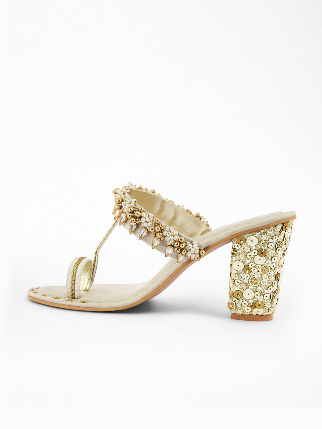 Ivory Kundan Block Heel Sandal
