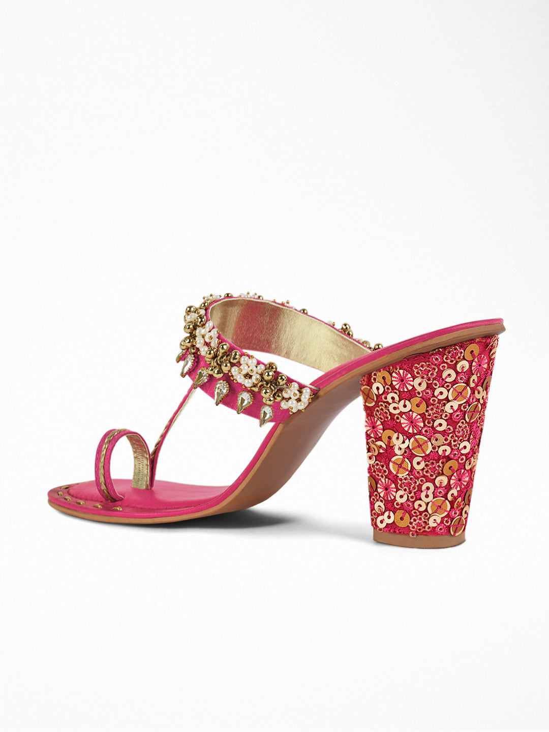 Pink Kundan Block Heel Sandal