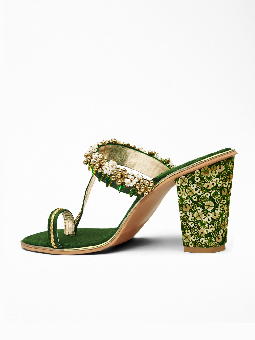 Green Pearl Bead Ethnic Flat Sandal