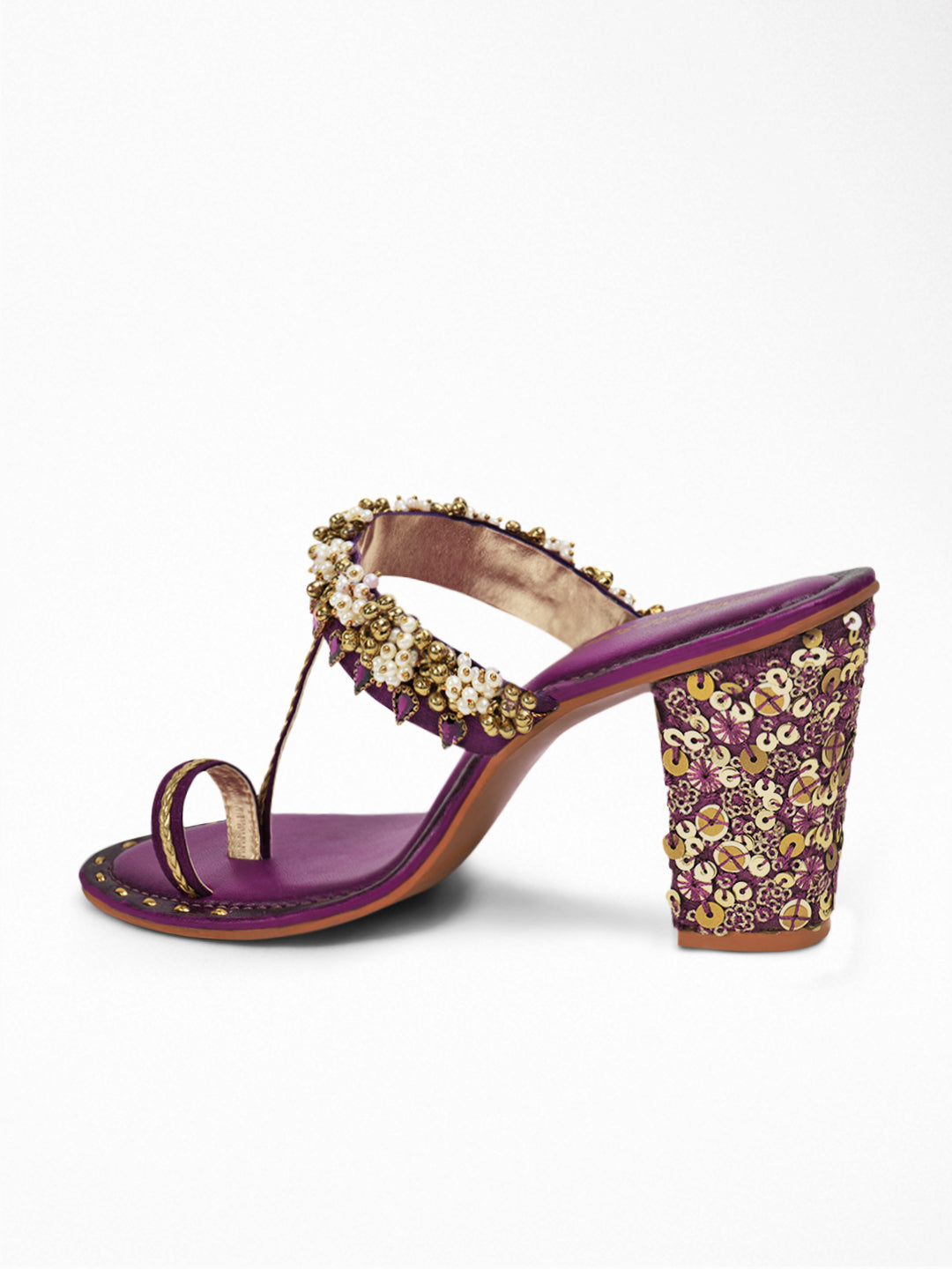 Purple Pearl Bead Ethnic Flat Sandal