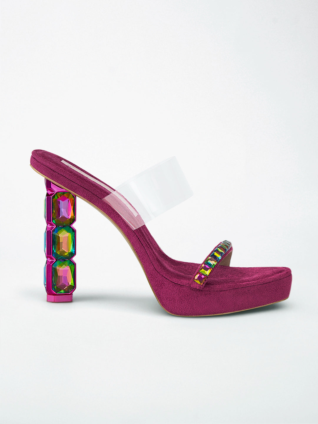 Pink Iridescent Jewel Heel wedge Mule