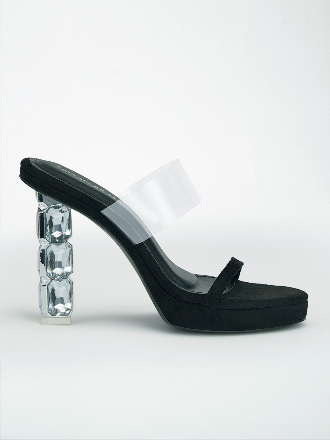 Black Crystal Jewel Heel wedge Mule