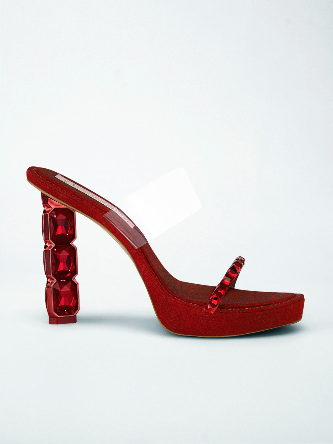 Red Crystal Jewel Heel wedge Mule