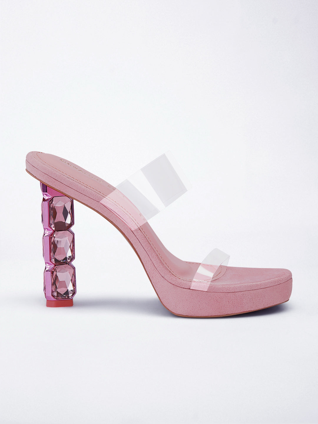 Pink Crystal Jewel Heel wedge Mule