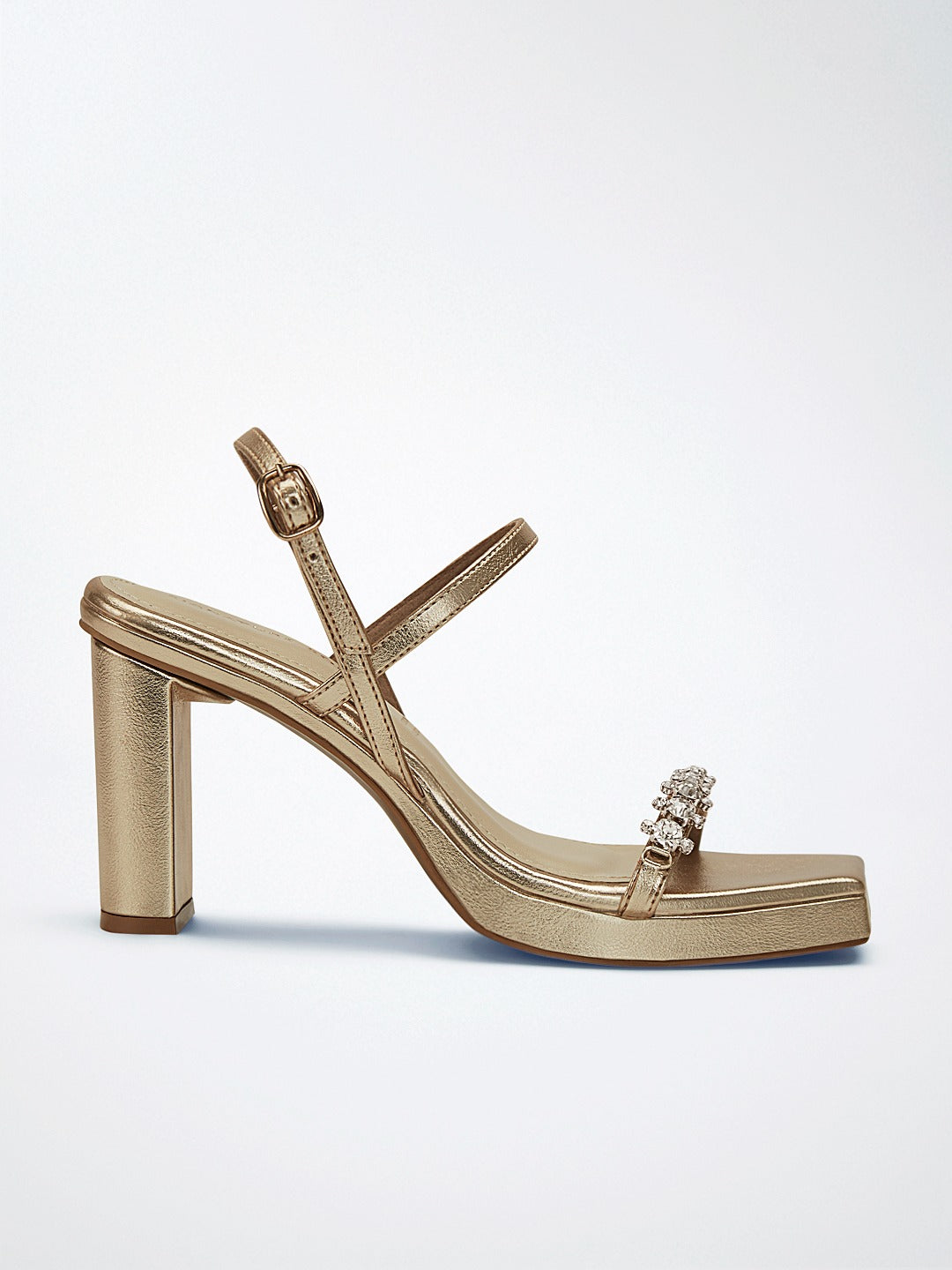 Gold Strappy Block Heel Ankle Sandal