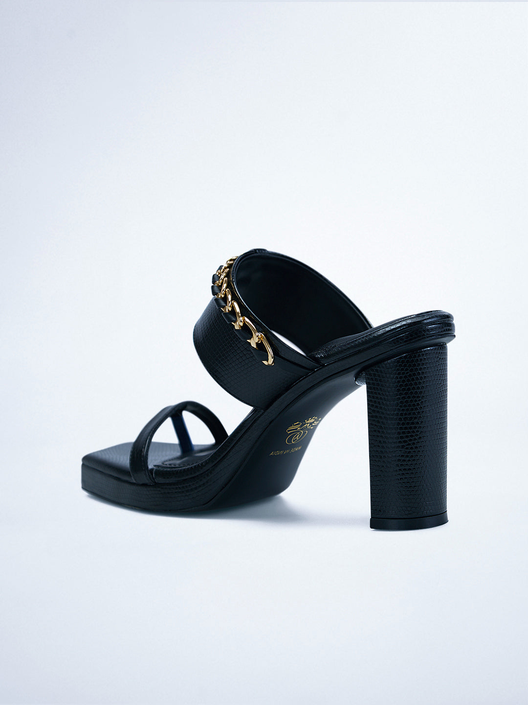 Black Chain Trim wedge Block Heel