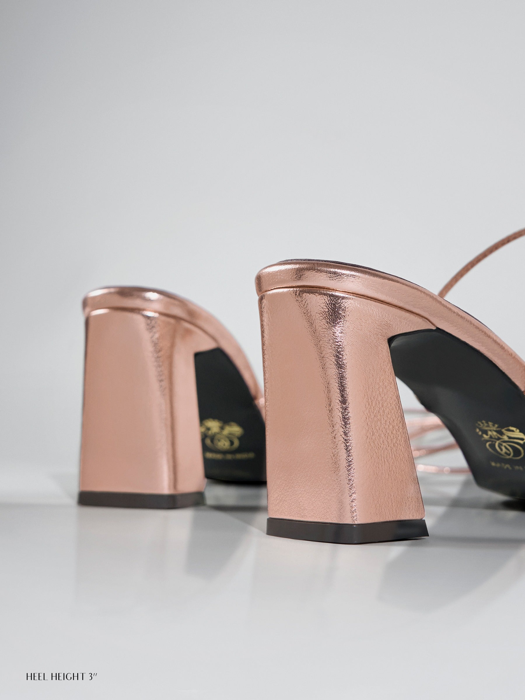 Rose Gold Metallic Ankle Wrap Block Heel