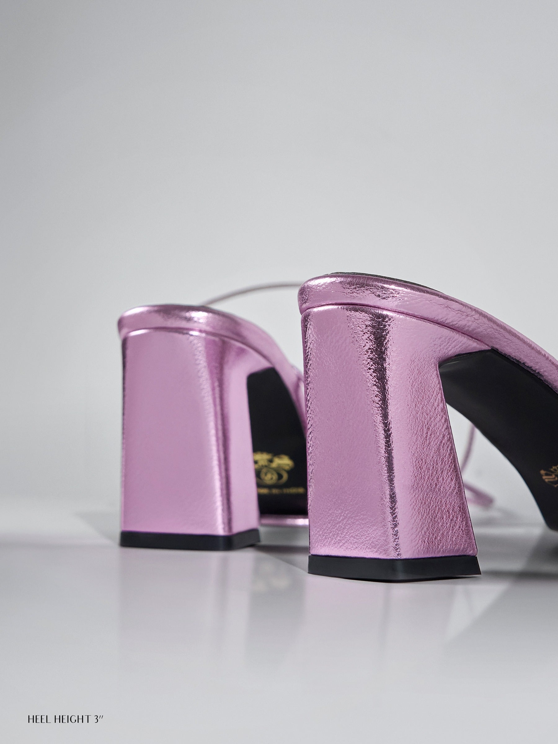 Blush pink Metallic Ankle Wrap Block Heel