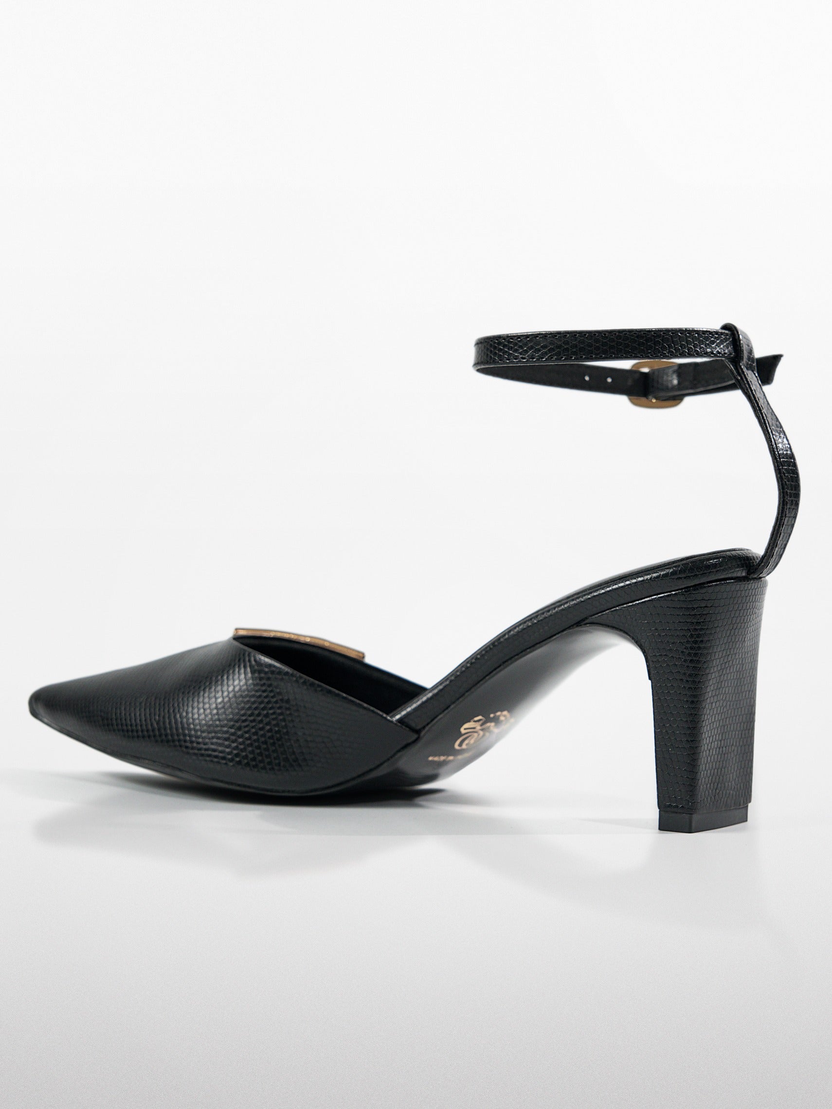 Black Gold Clasp Kitten Heel Slingback