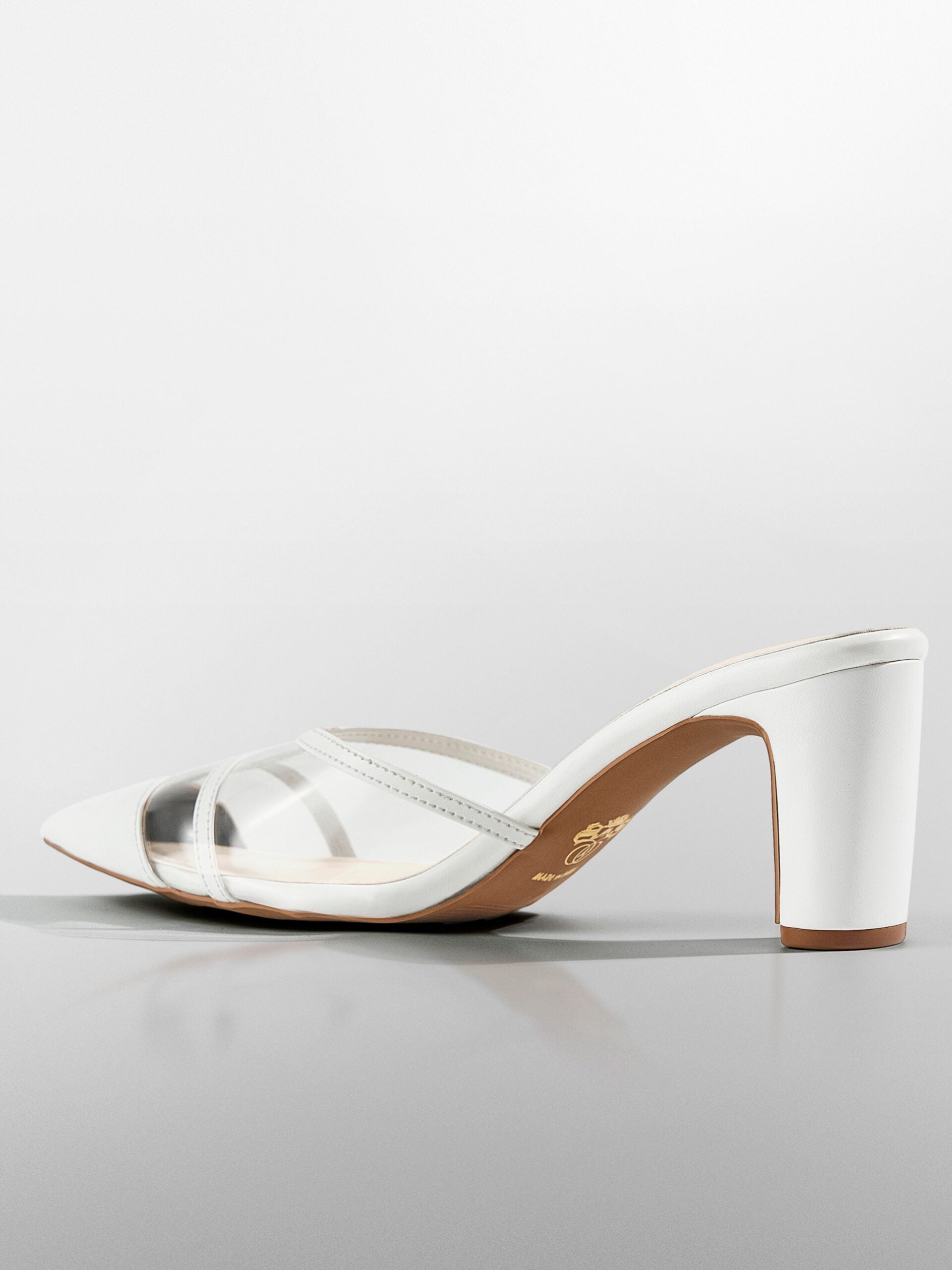 White Cage Strap Block Heel Mule