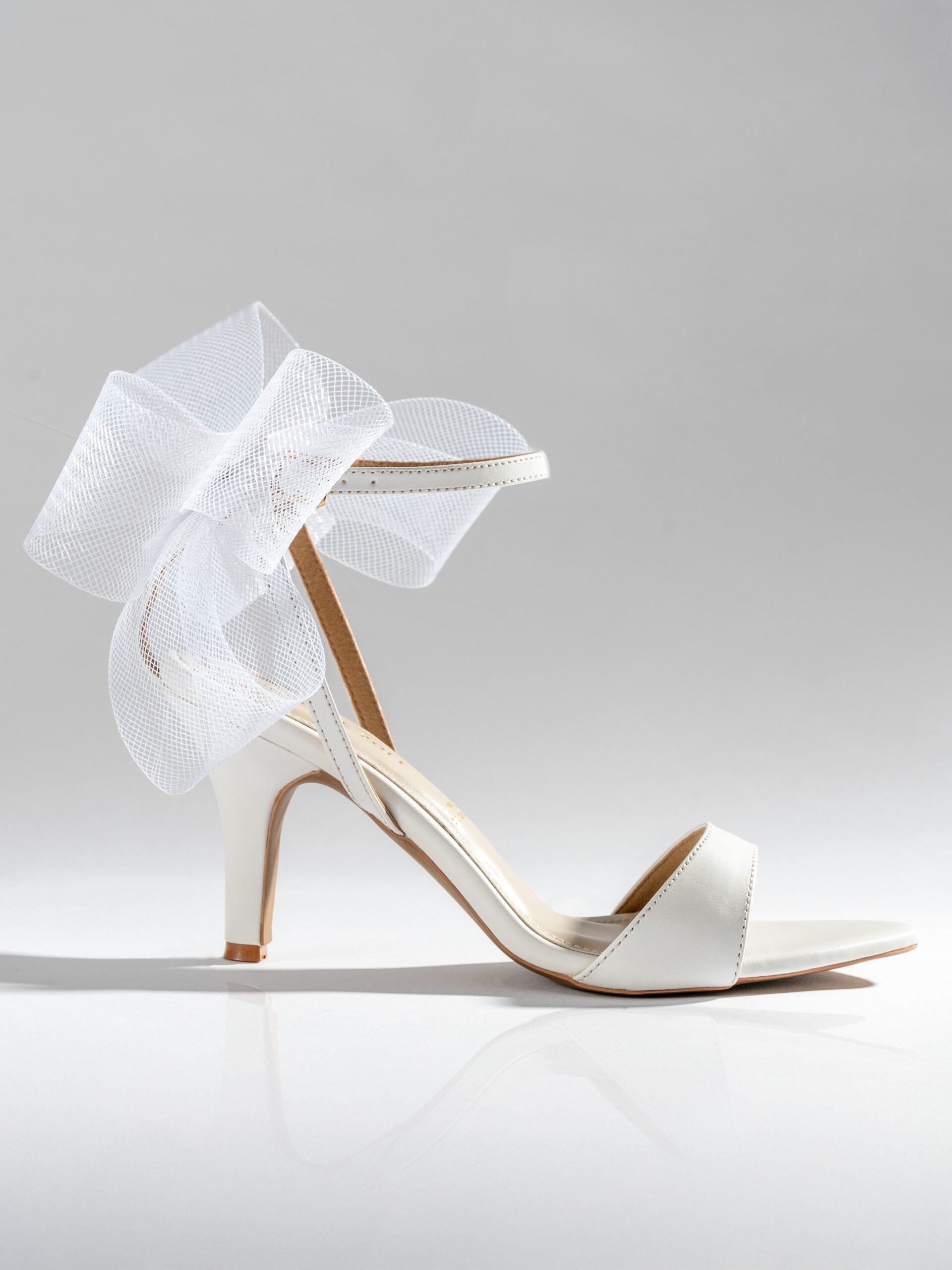 Ivory Satin Bow Ankle Strap Kitten Heel