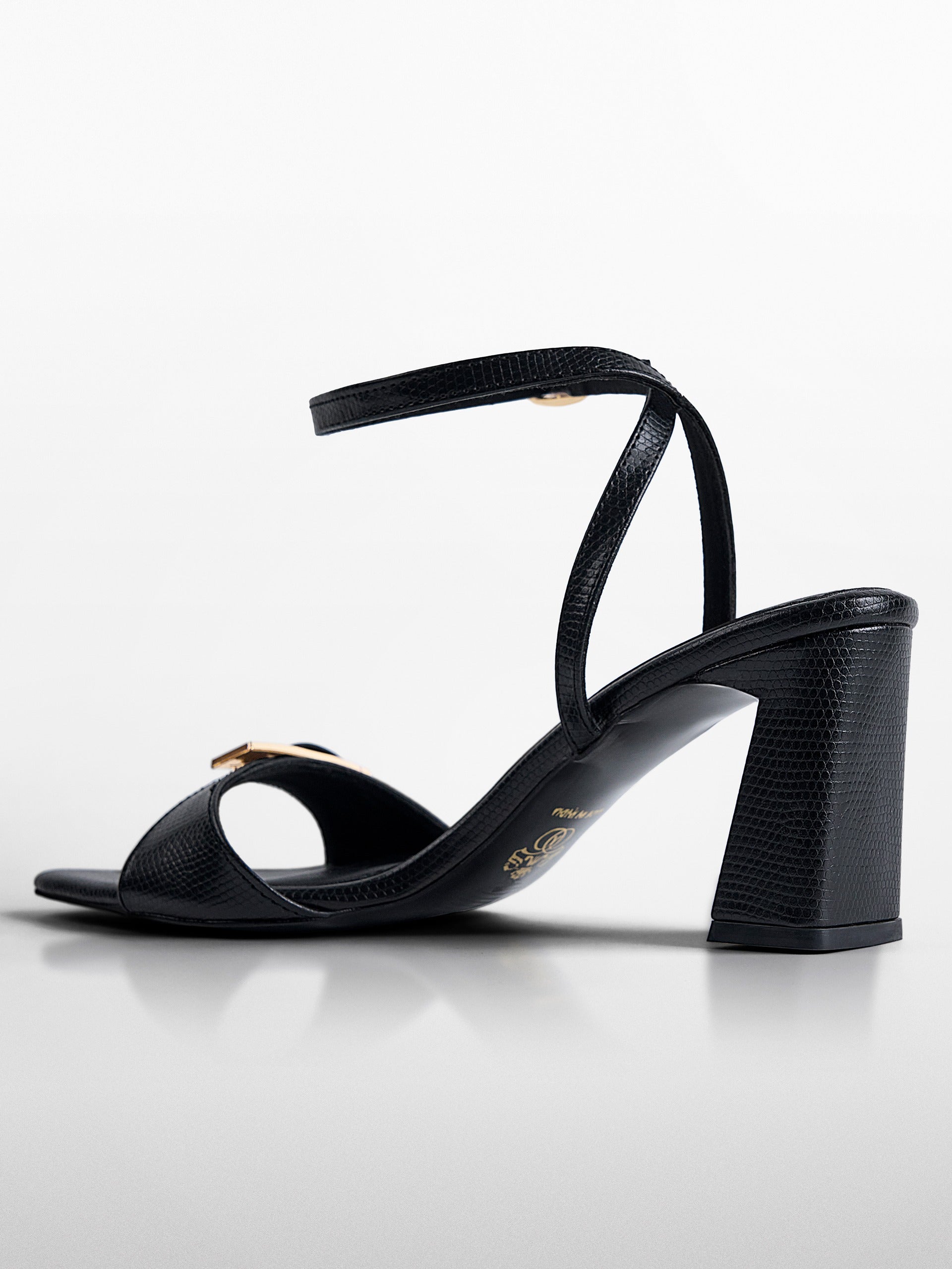 Black Gold Clasp Open Toe Heel Sandal