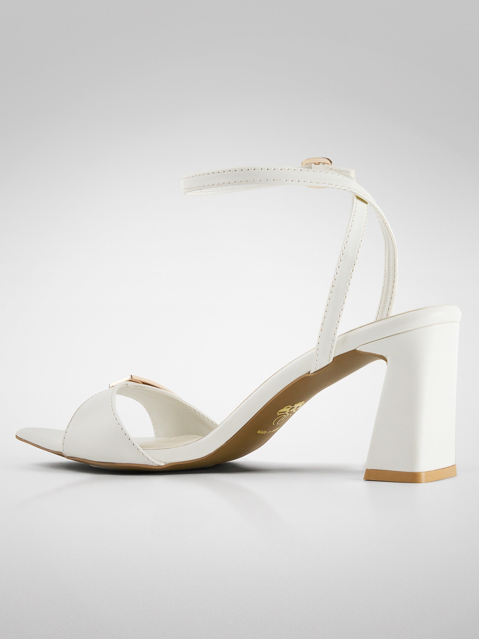 White Gold Clasp Block Heel Sandal