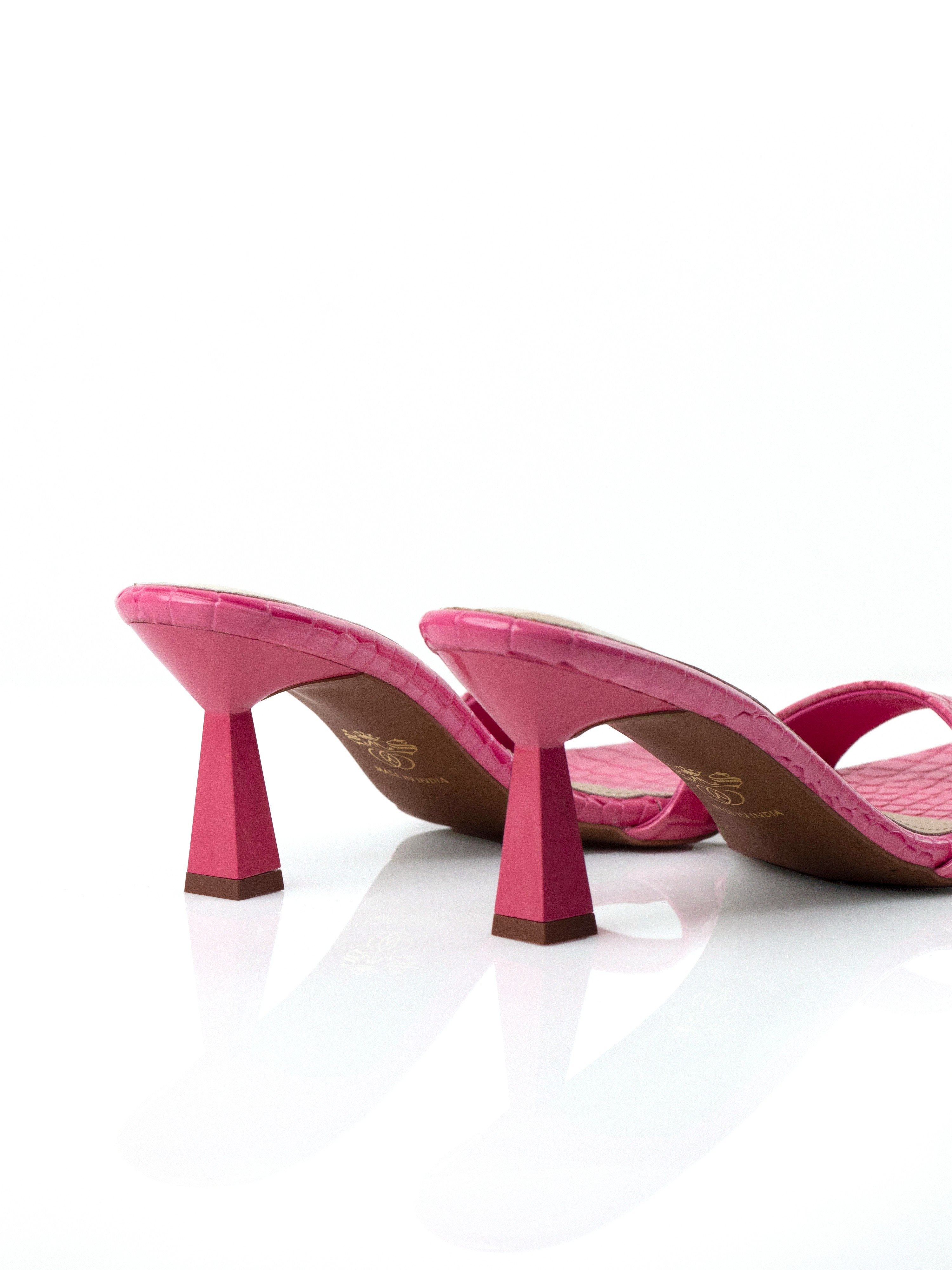 Pink Croc Sculptural Heel Mule