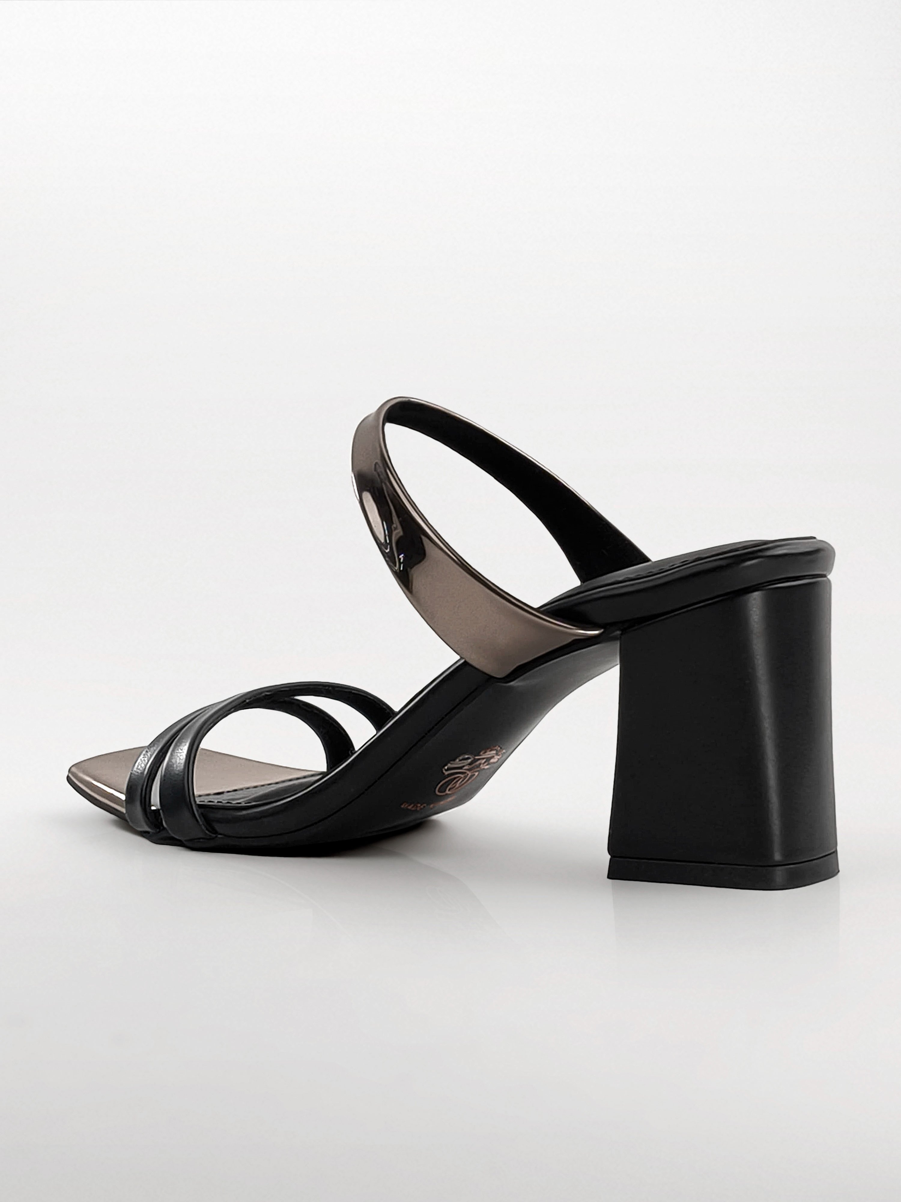 Black Gunmetal Block Heel Mule