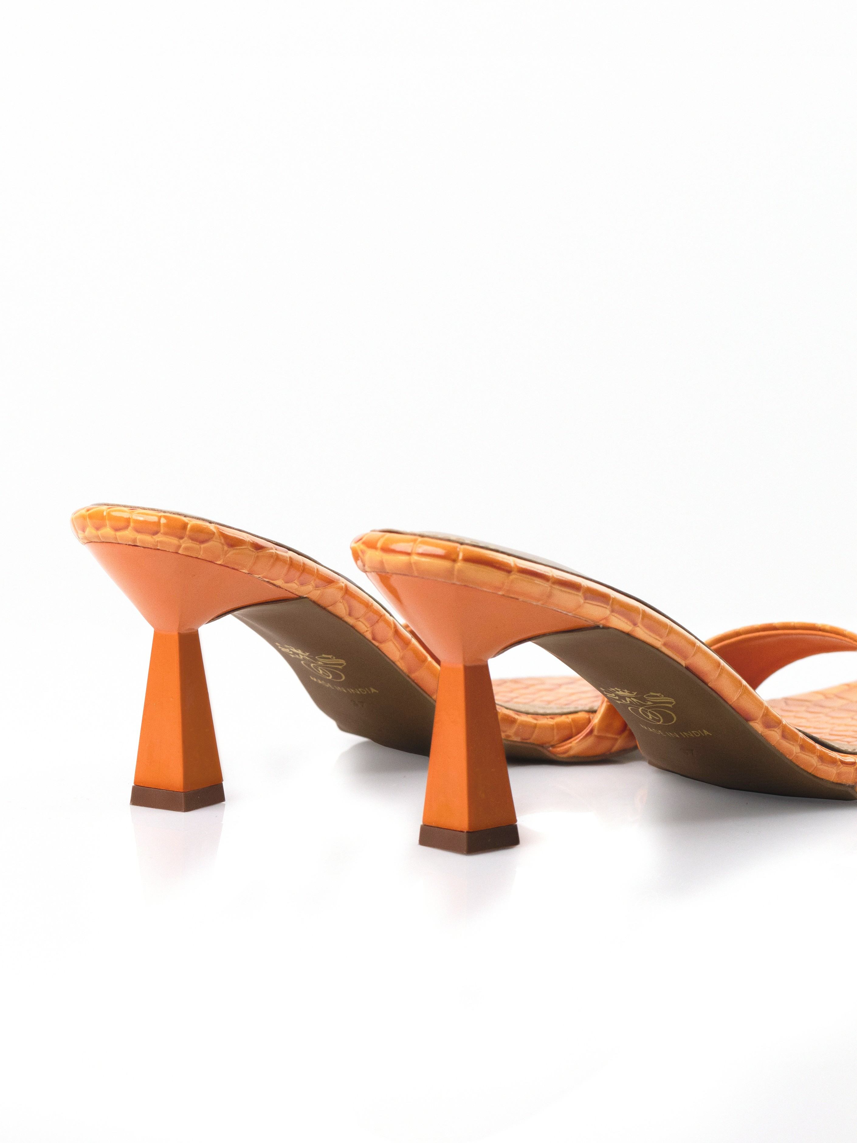 Orange Croc Sculptural Heel Mule