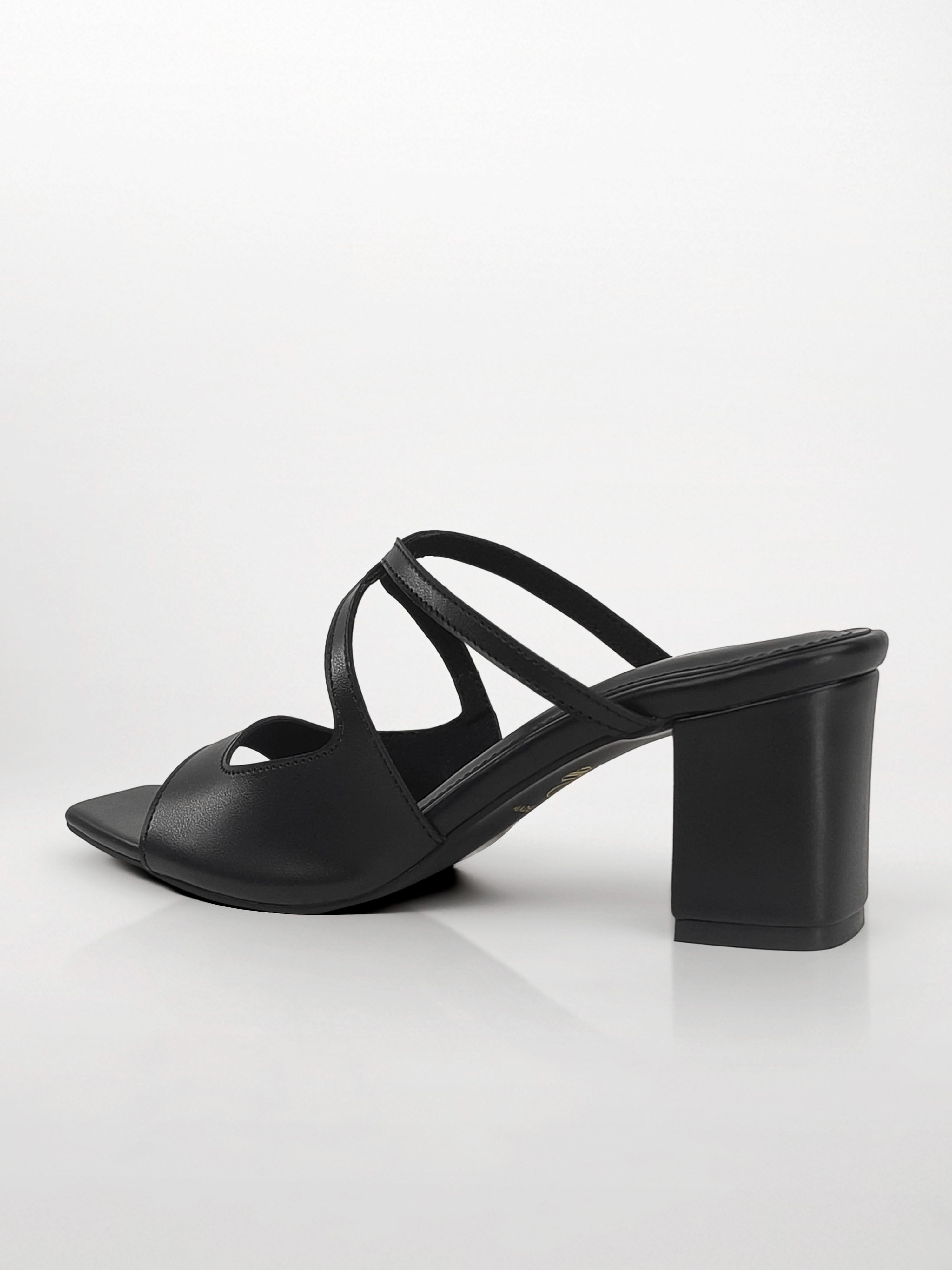 Black Cutout Strap Kitten Heel Mule