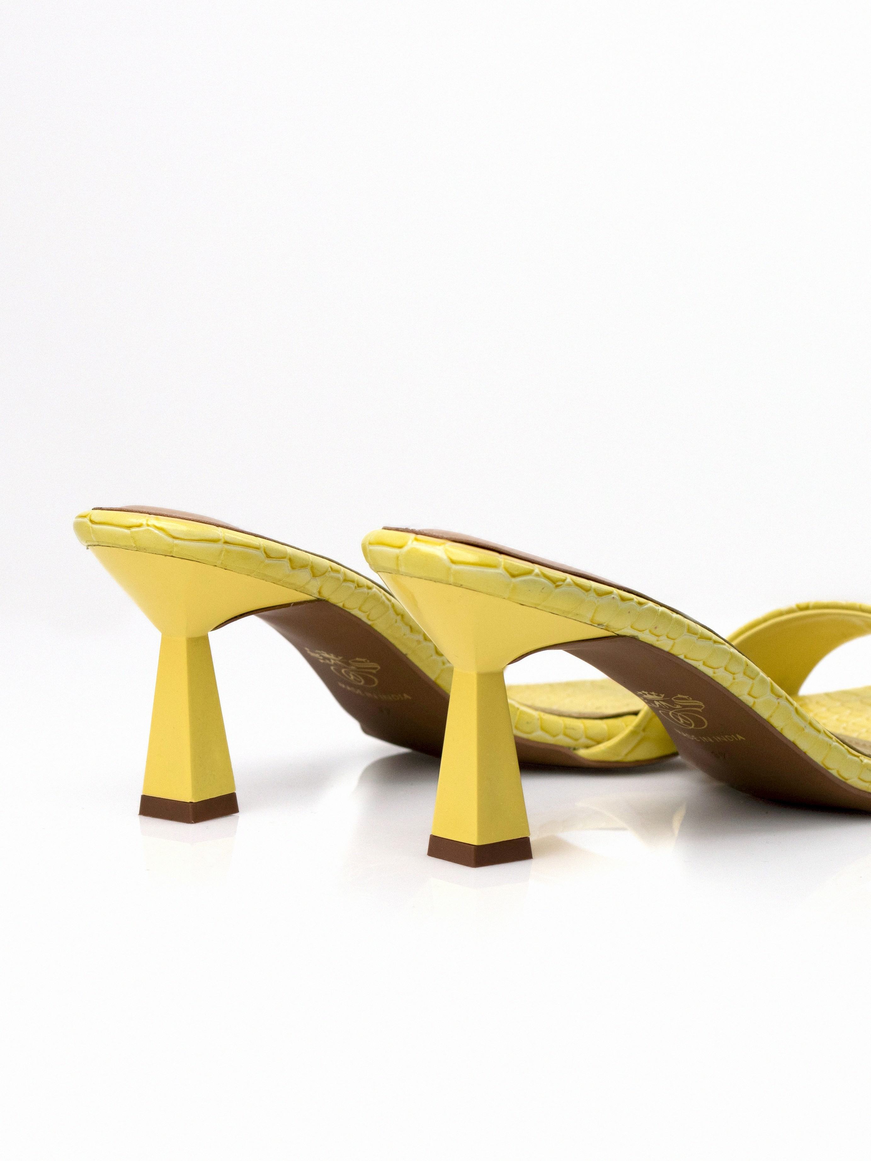 Yellow Croc Sculptural Heel Mule
