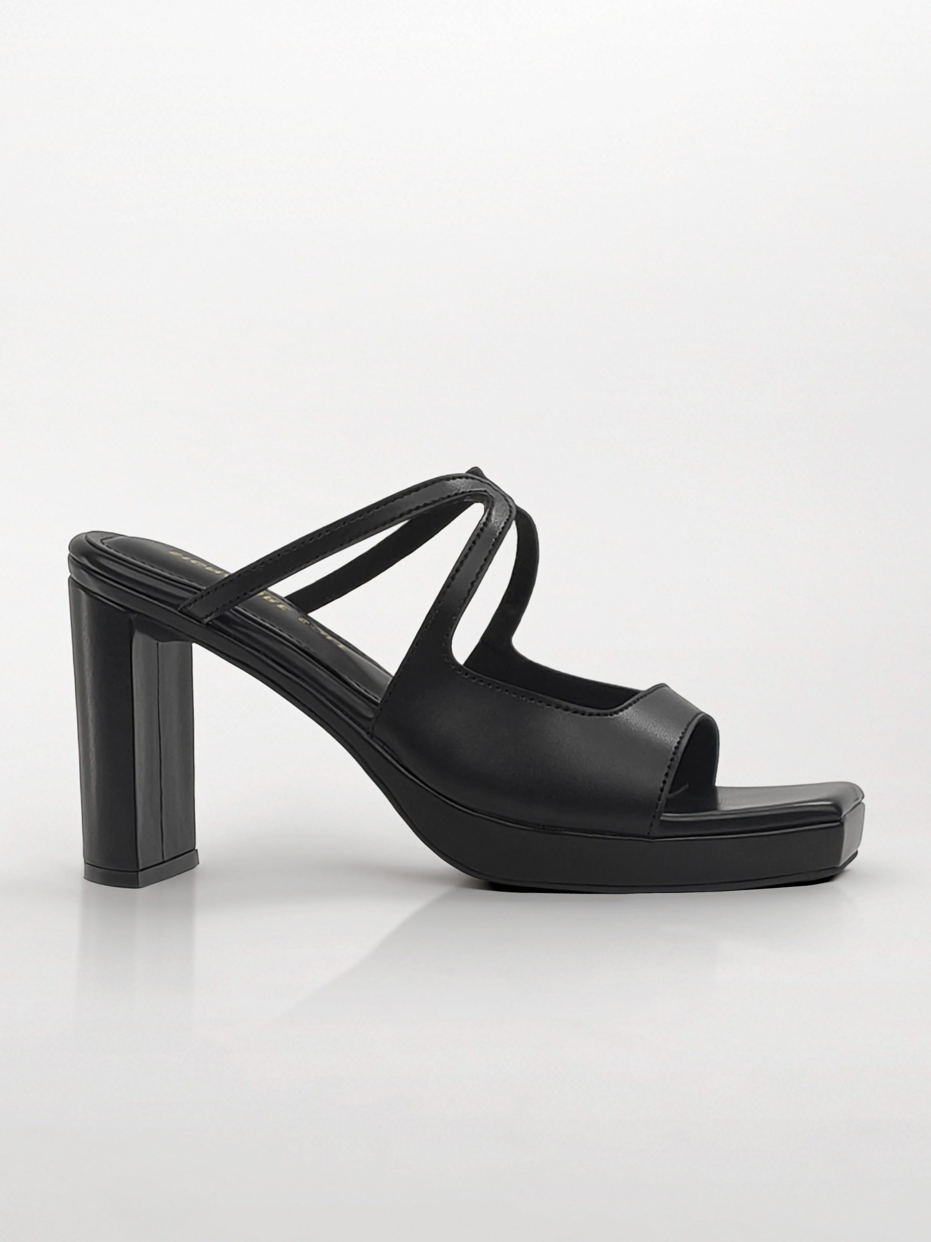 Black Arch Strap wedge Block Heel