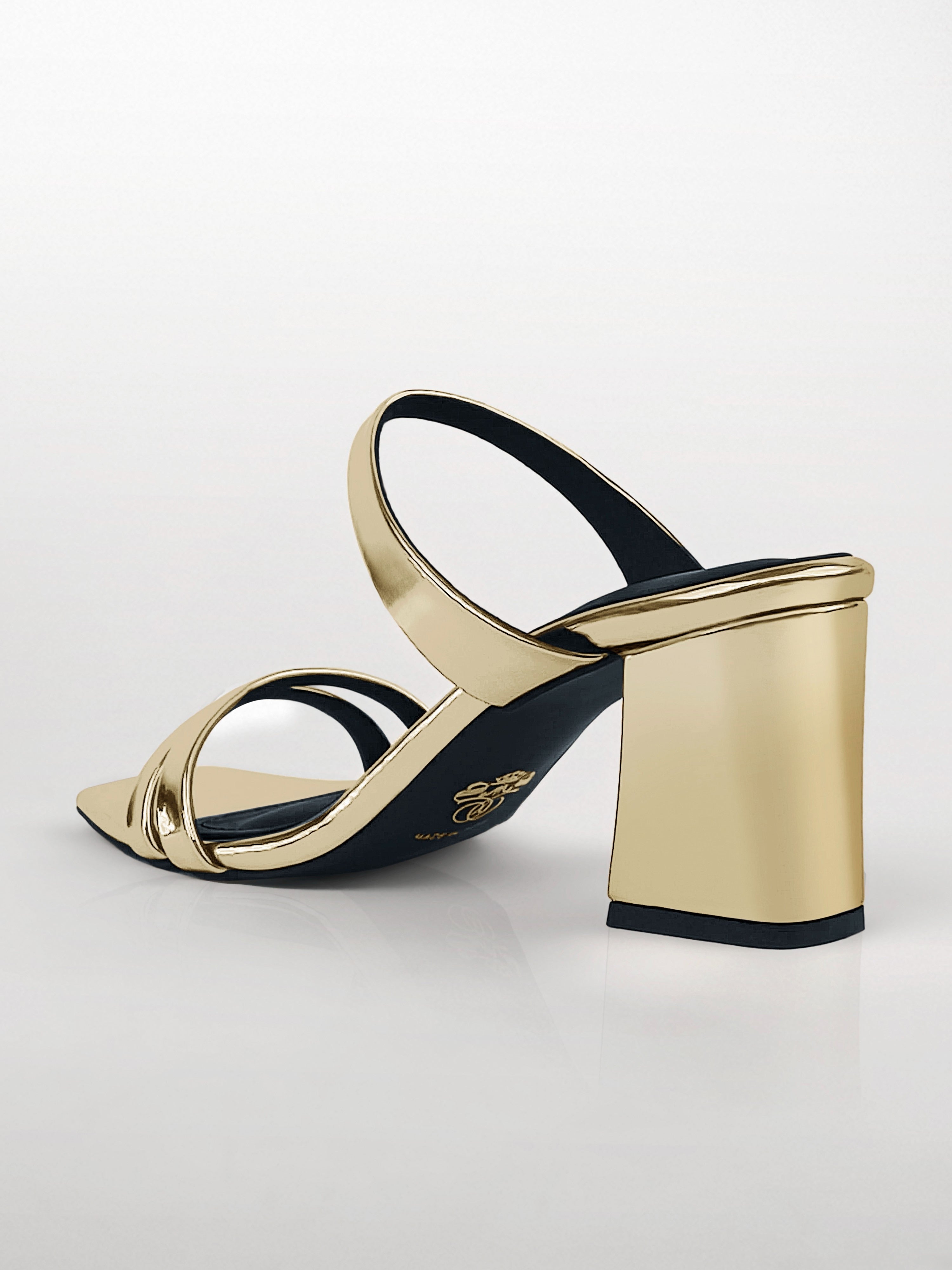 Gold Strap Block Heel Mule
