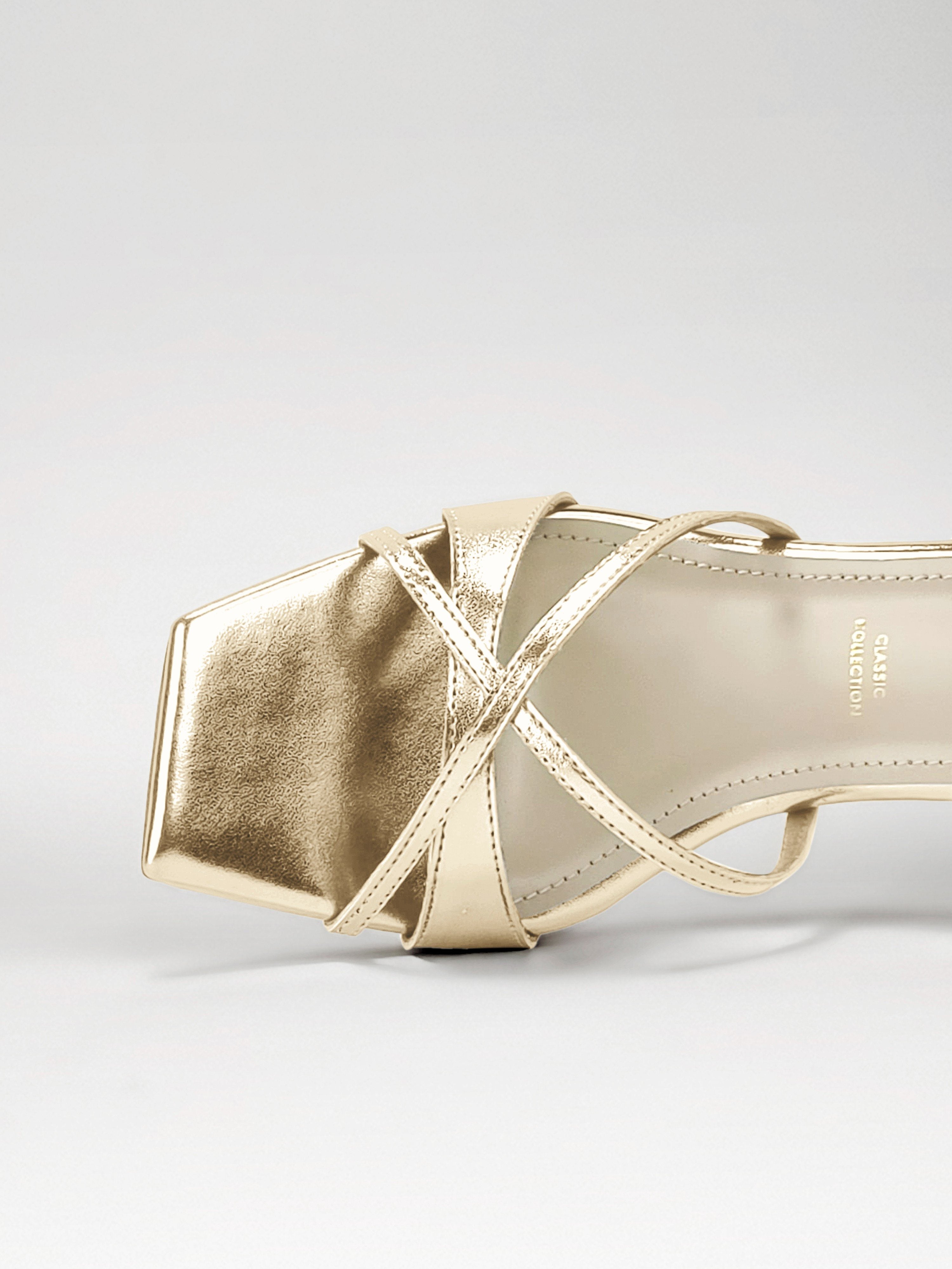 Gold Cross-Strap Block Heel Mule