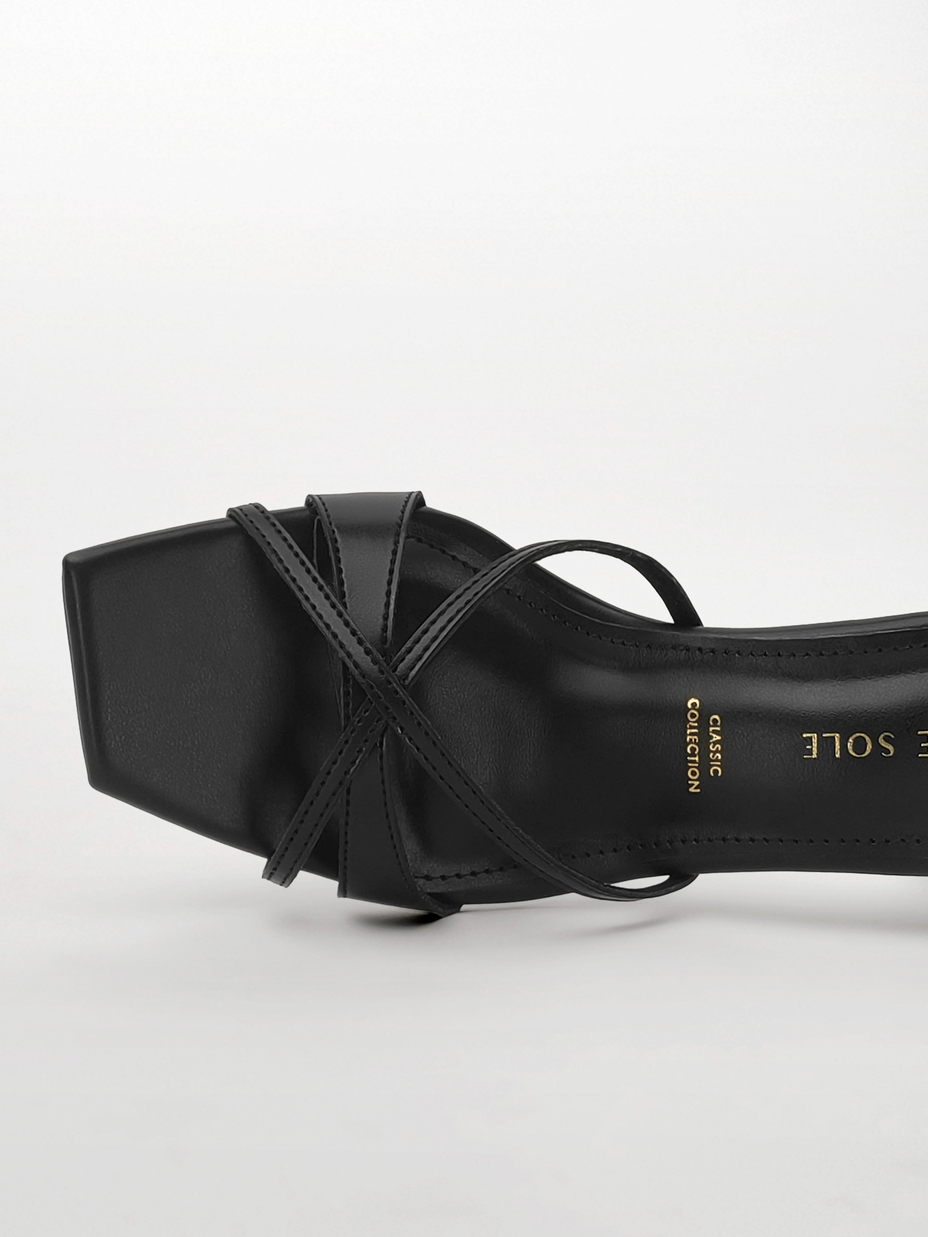 Black Cross-Strap Block Heel Mule