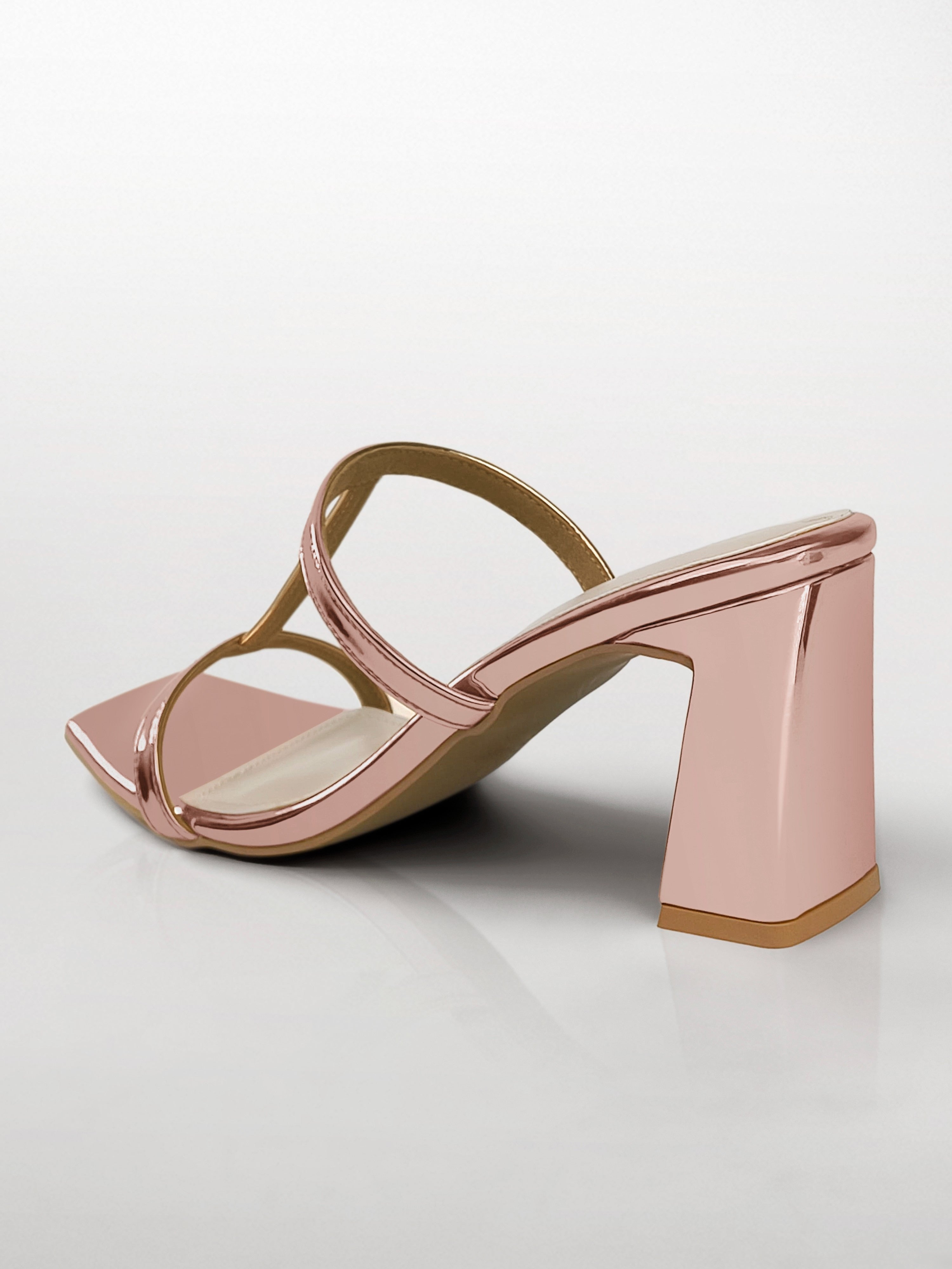 Rose Gold T-strap Block Heel Mule