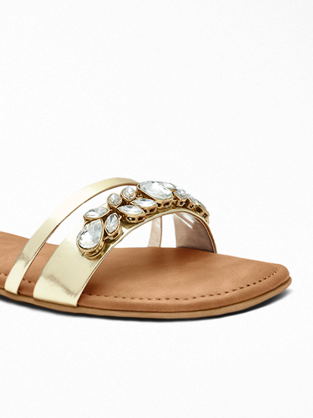 Gold Crystal Flat Slide Sandal