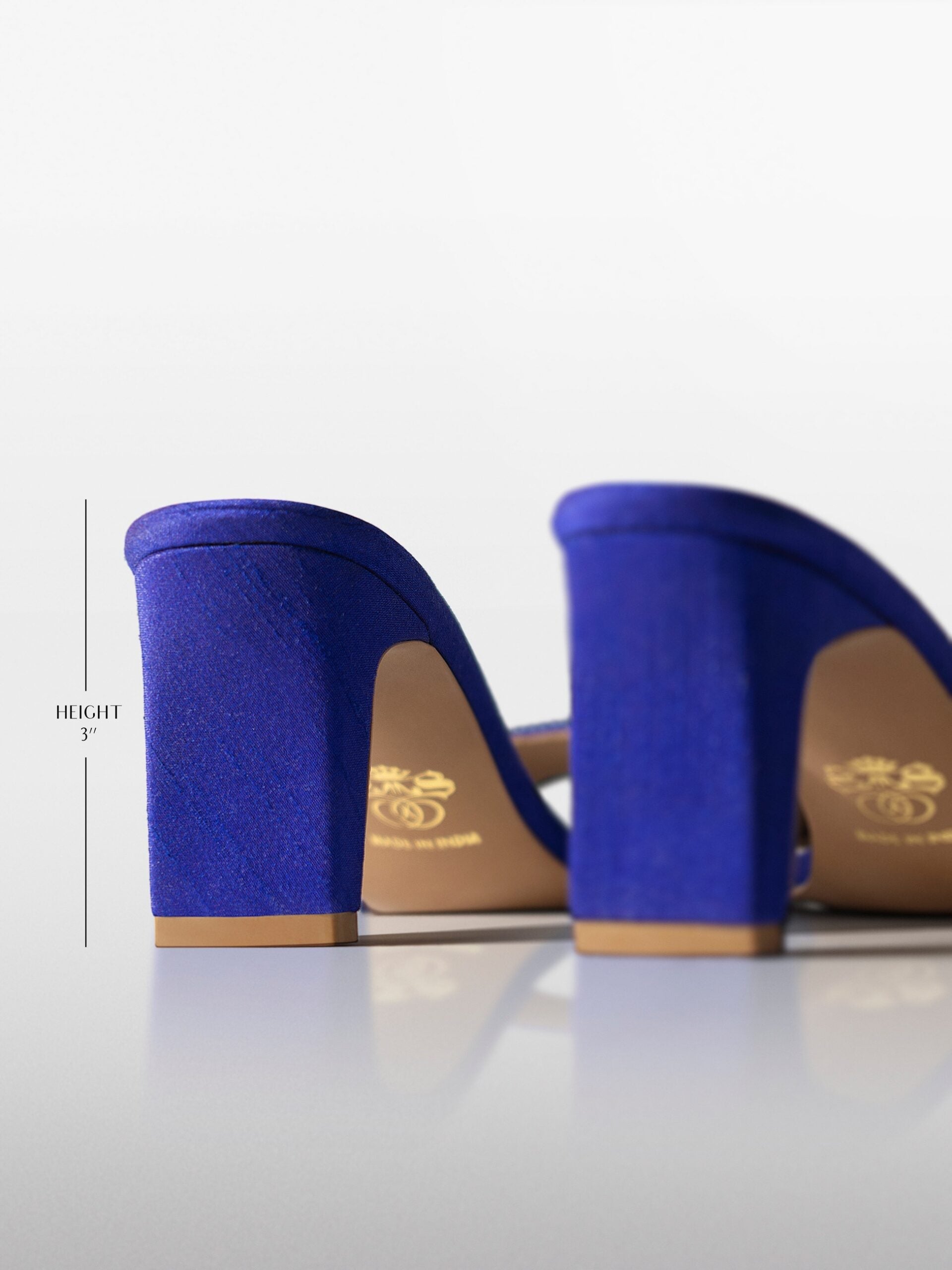 Blue Crystal Embellished Block Heel Mule