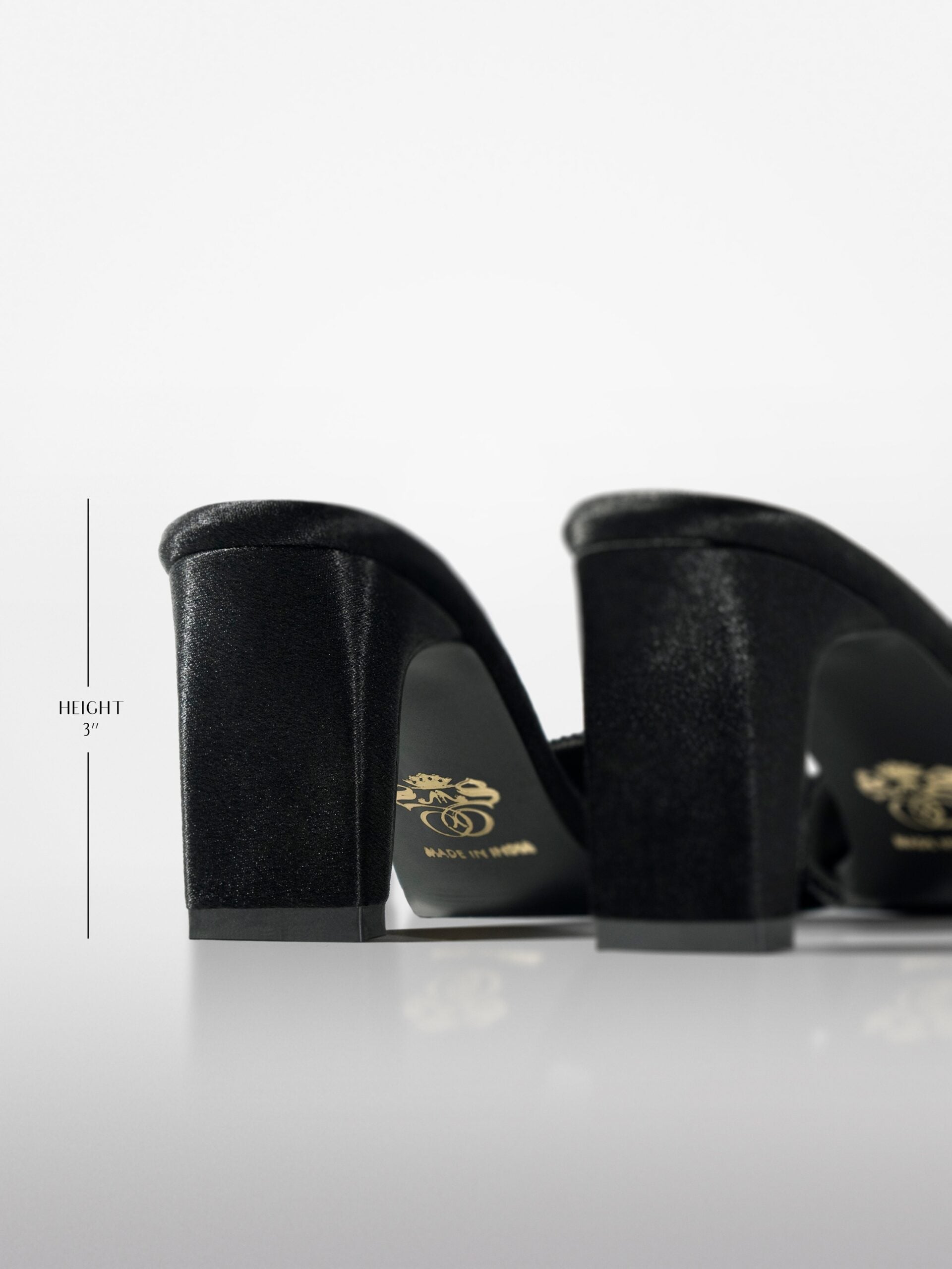 Black Crystal Embellished Kitten Heel Mule