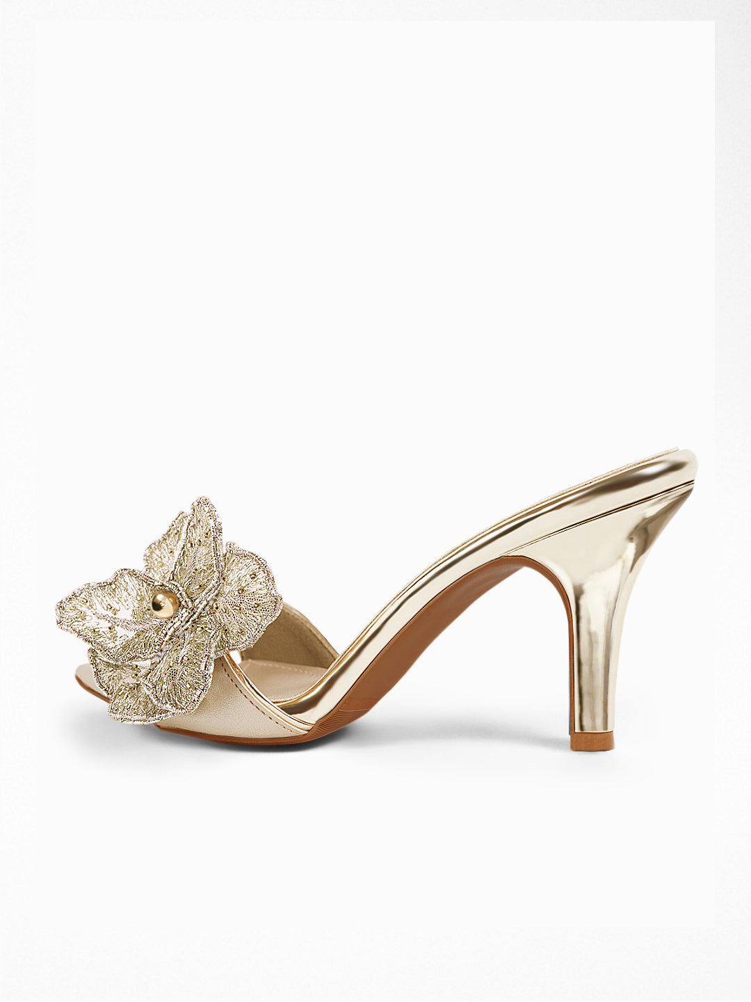Gold Flower Heel Mule