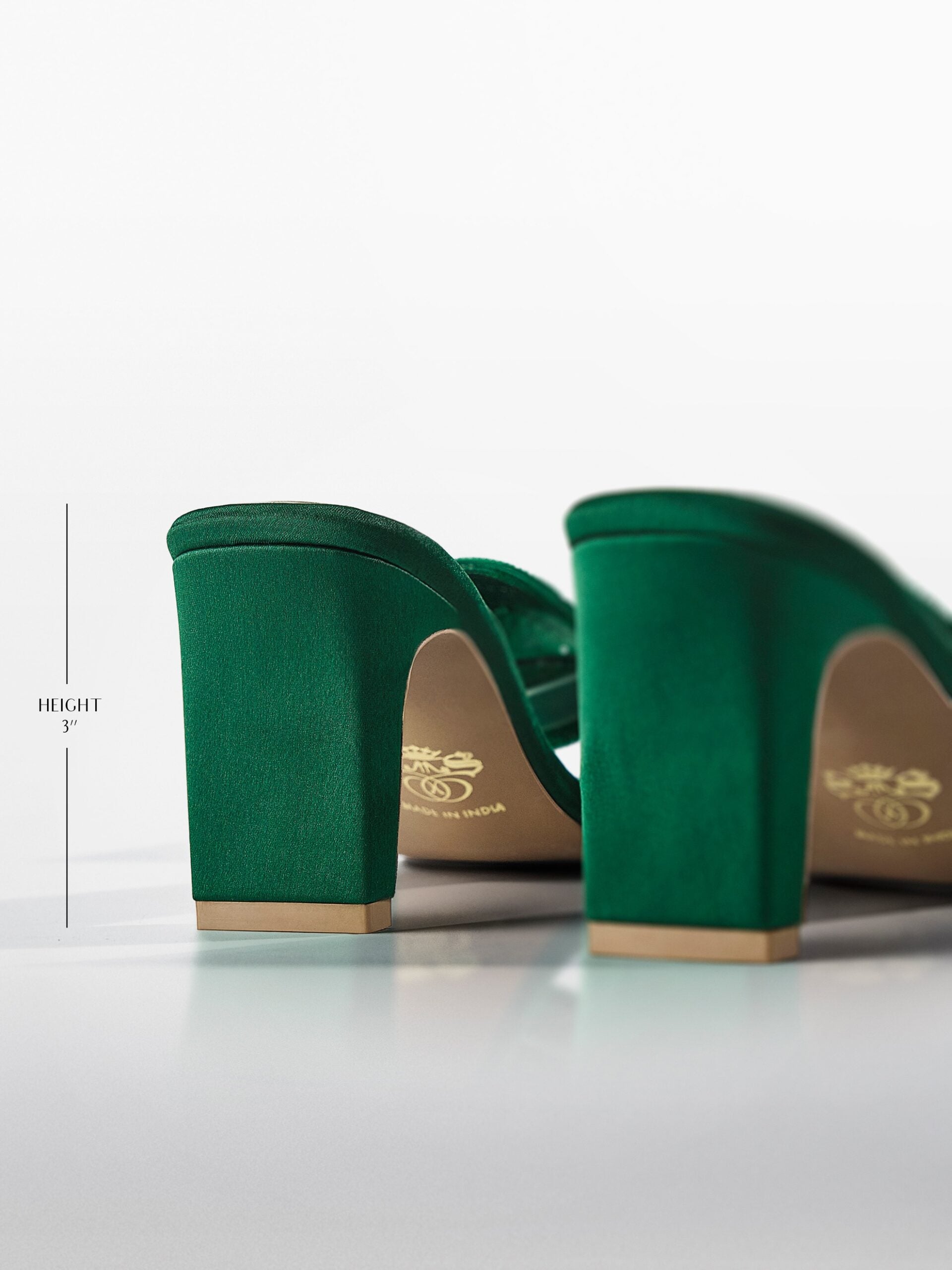 Green Crystal Bow Satin Kitten Heel